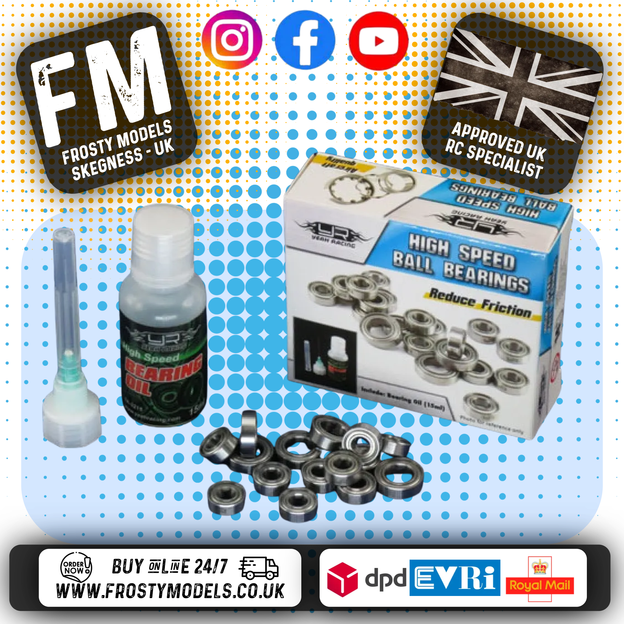 YEAH RACING - RC Ball Bearing Set with Bearing Oil (TAMIYA TT02S) - (YB0295MX)