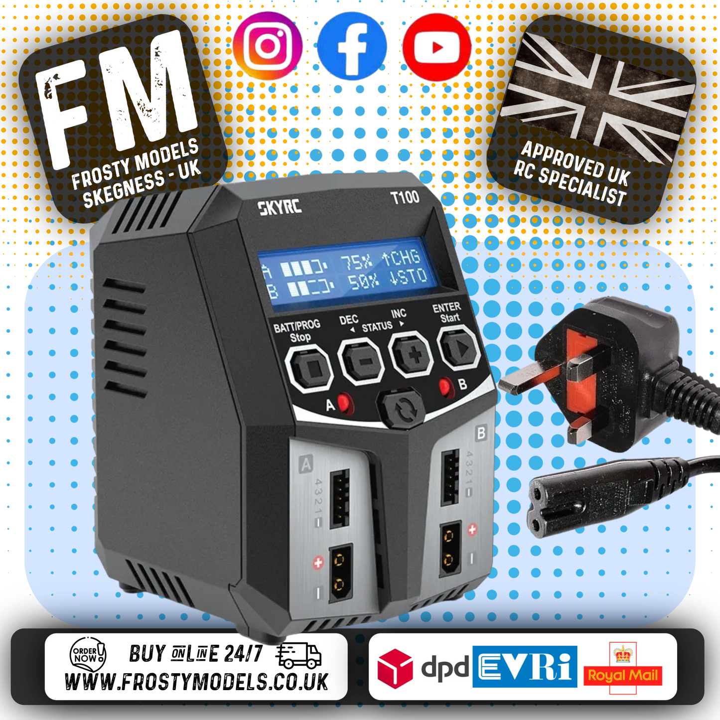 SKY RC - T100 DUAL AC/DC 5A LiPo/LiIon/LiFe/LiHV CAR BATTERY CHARGER - SK-100162