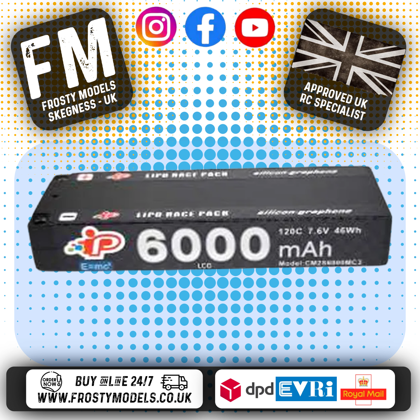 INTELLECT - LIPO BATTERY LIHV 6000MAH 2S 22.1MM 7.6V 5MM BALANCE LEAD - IPCM2S6000MC3