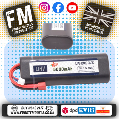 Intellect - LIPO BATTERY (LIHV) HC39 2S 5000mAh 7.6v Stick Deans Plug (FITS TT01E) -  IPTM2S5000HVRRT