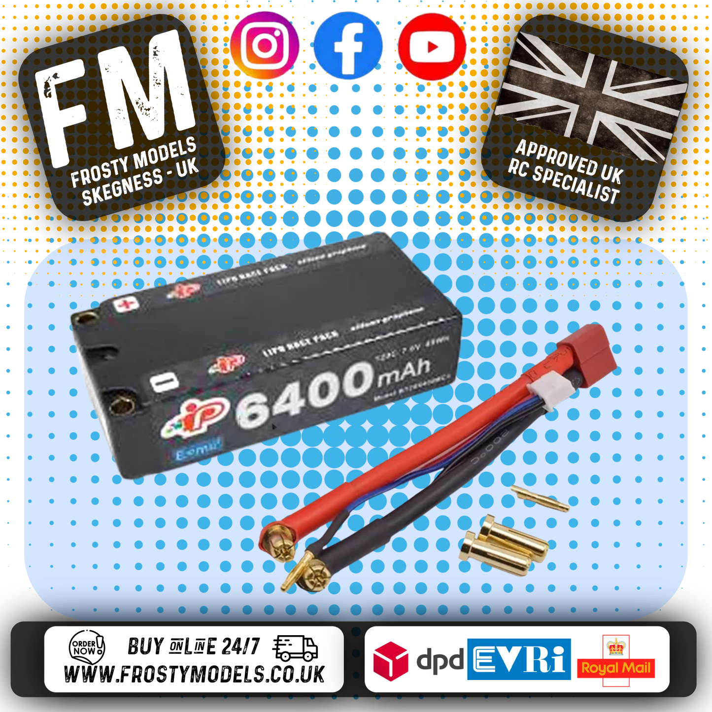 INTELLECT - SHORTY 93mm LIPO BATTERY LIHV 6400mAh 2S 25.1mm 7.6V (5MM BALANCE LEAD) - IPBT2S6400MC3