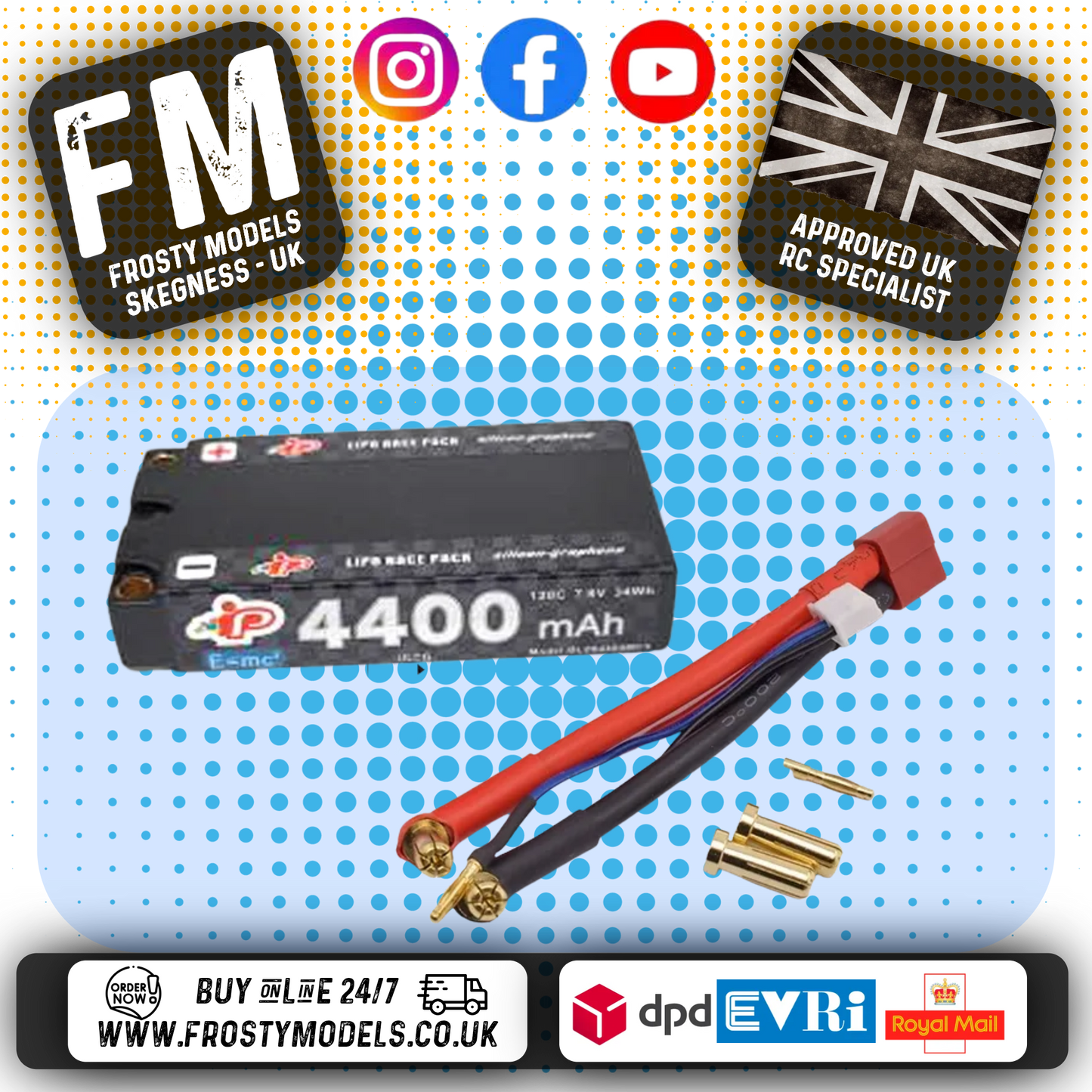 INTELLECT - SHORTY 93mm LIPO BATTERY LIHV 4400MAH 120C 2S 18.5MM 7.6V (5MM BALANCE LEAD) - IPBL2S4400MC3