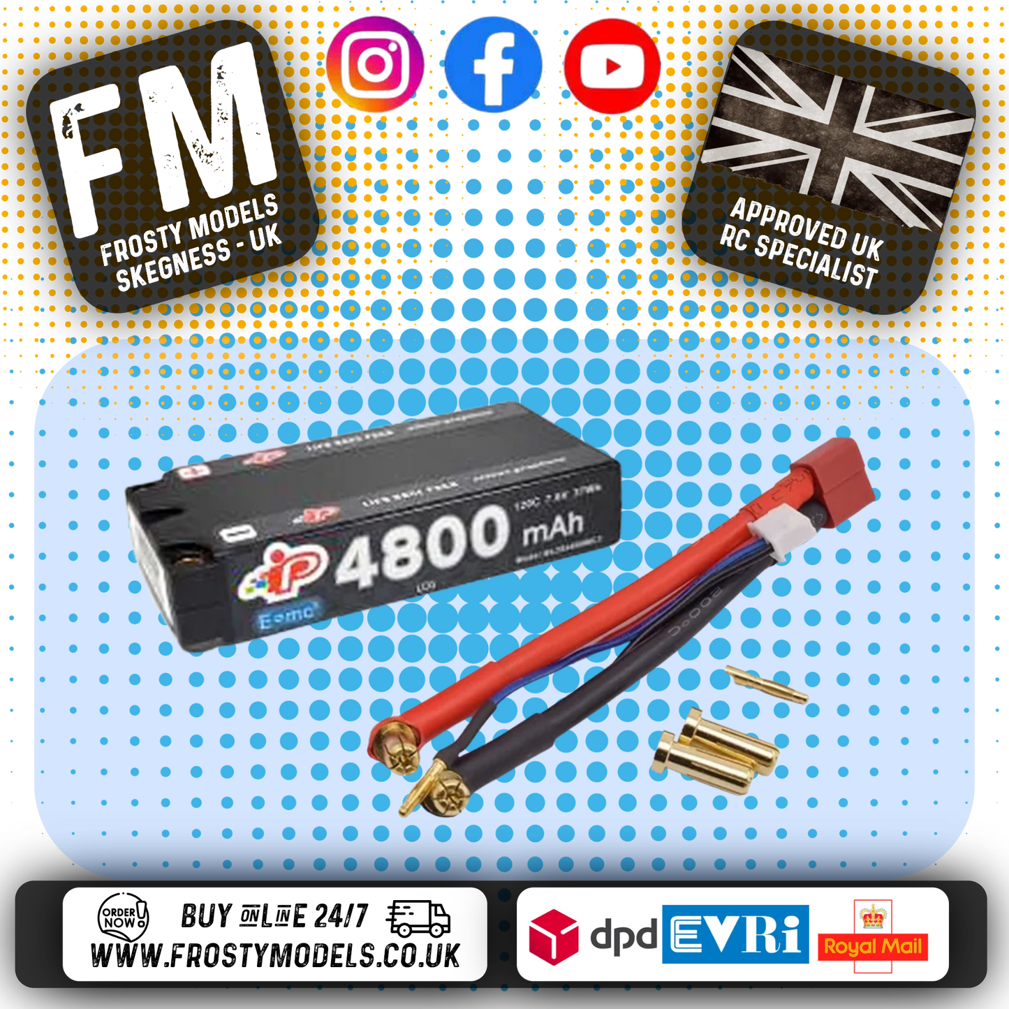 INTELLECT - SHORTY 93mm LIPO BATTERY LIHV 4800mAh 2S 7.6V (5MM BALANCE LEAD) - IPBL2S4800MC3