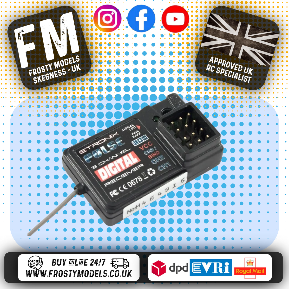 ETRONIX - PULSE GFSK 3CH 2.4GHZ RECEIVER ONLY (FOR ET1060) - (Part ET1095)
