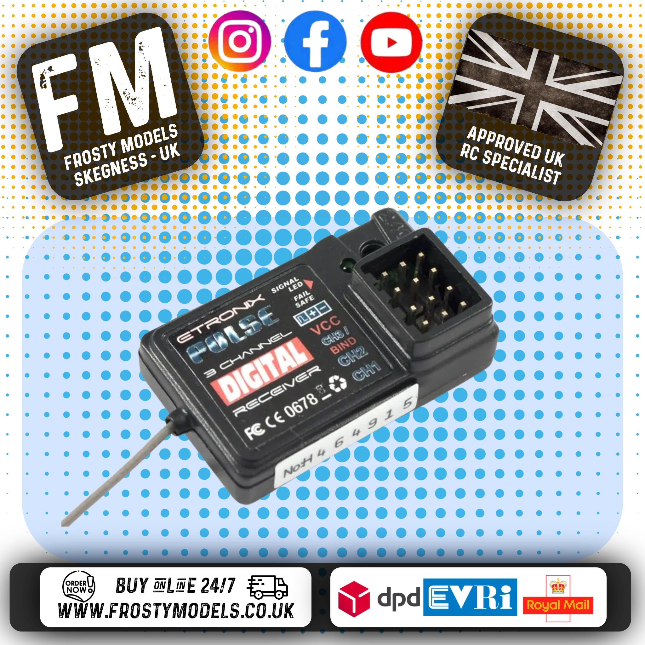 ETRONIX - PULSE GFSK 3CH 2.4GHZ RECEIVER ONLY (FOR ET1060) - (Part ET1095)
