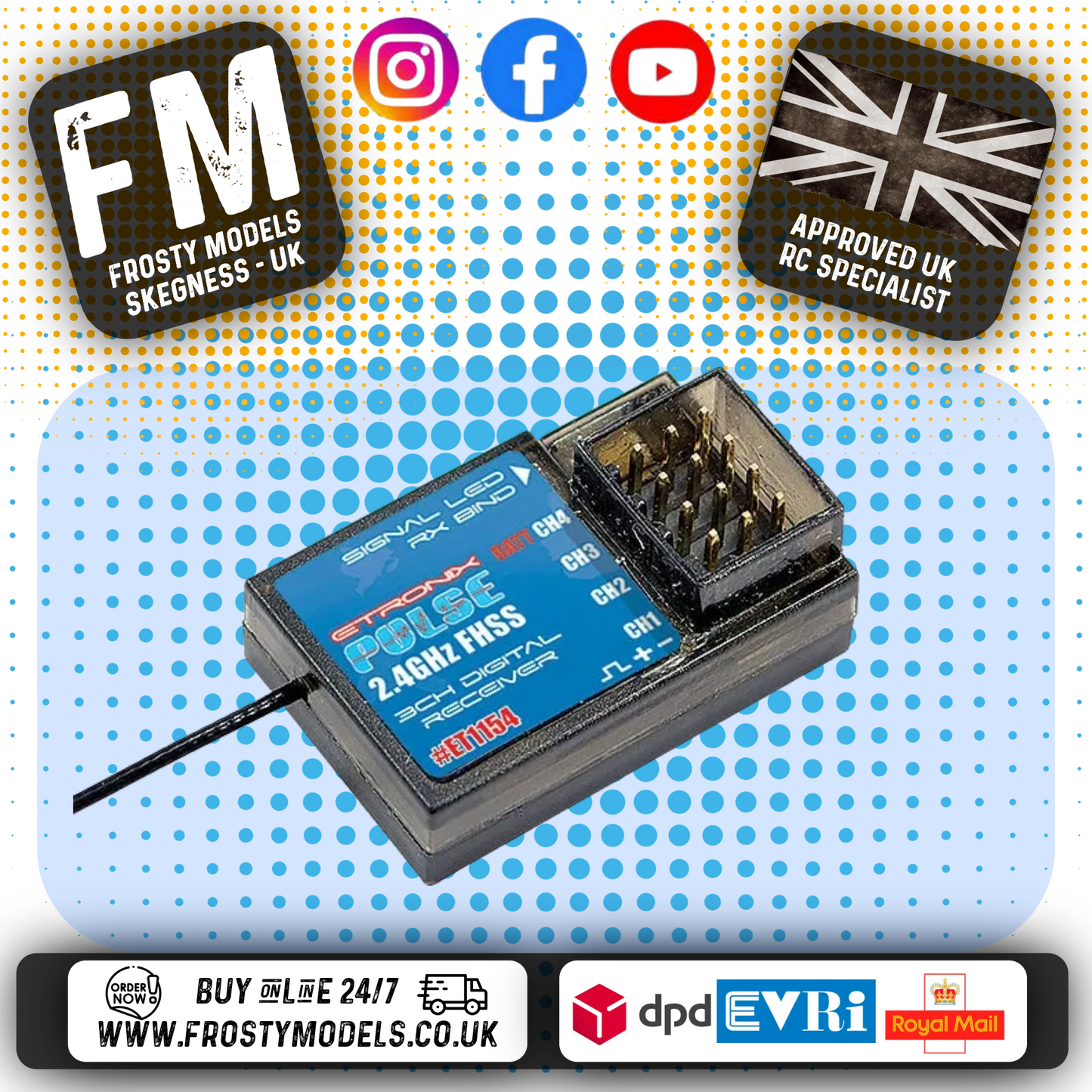 ETRONIX - PULSE FHSS RECEIVER ONLY 2.4GHZ (FOR ET1107) - (Part ET1154)