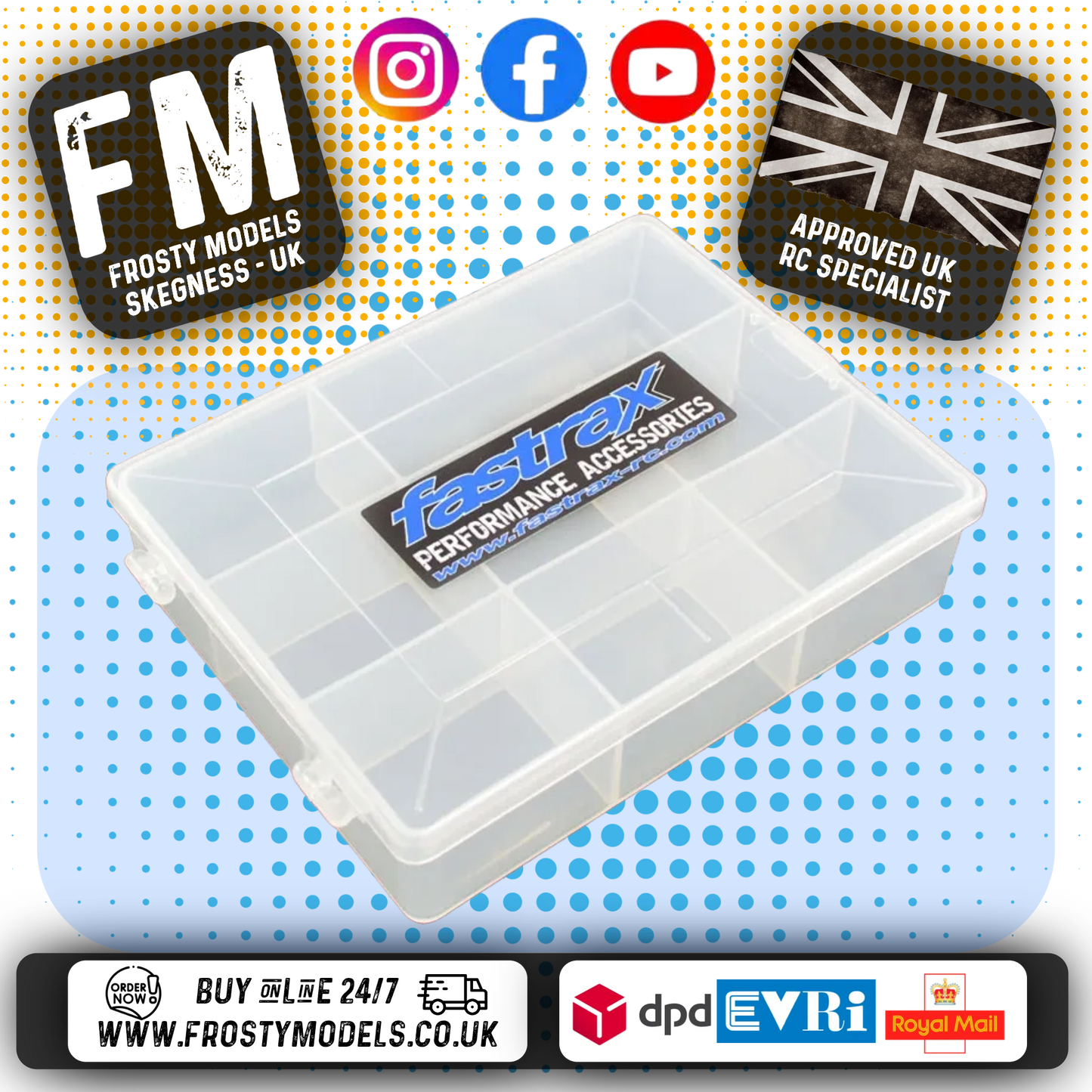 FASTRAX - RC PARTS/PINIONS/SCREWS BOX 180MMX140MM (8 SECTIONS) - FAST676-D