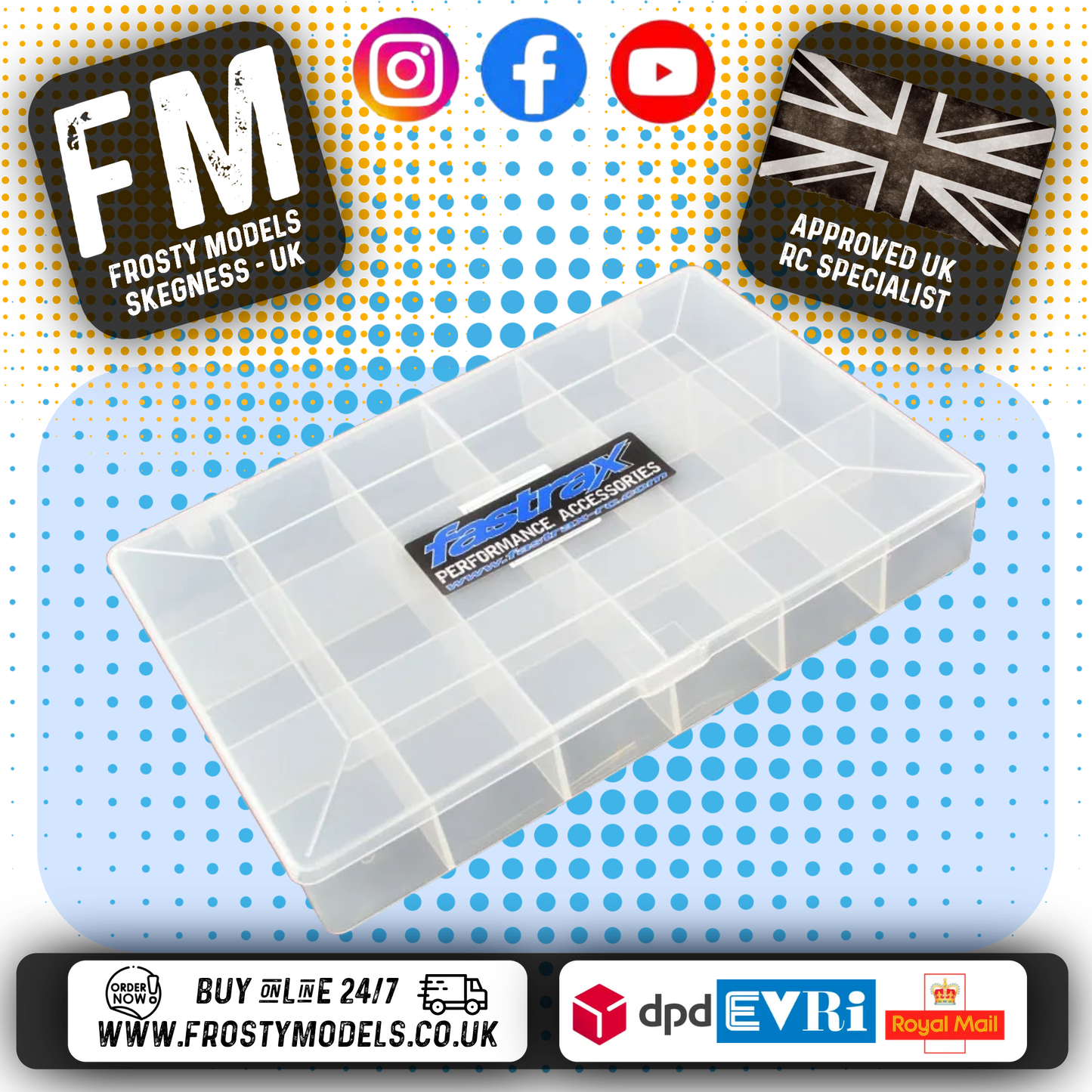FASTRAX - RC PARTS/PINIONS/SCREWS BOX 275MMX180MM (18 SECTIONS) - FAST676-C