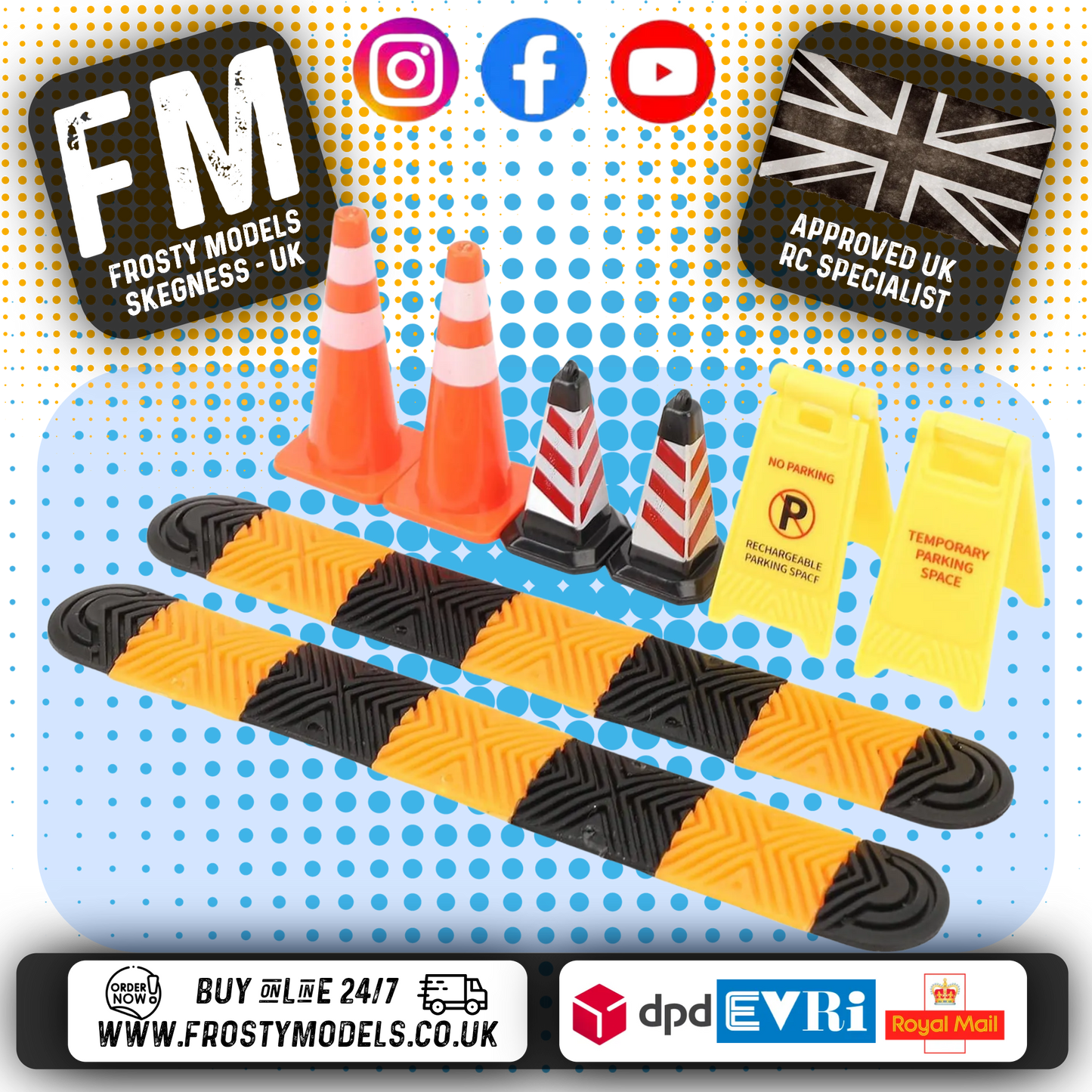 RC OVERHAUL - Road Accessories Set, 1/24 Cones, Curbs, Signs - G-RCO-CR031 (Scale accessories)