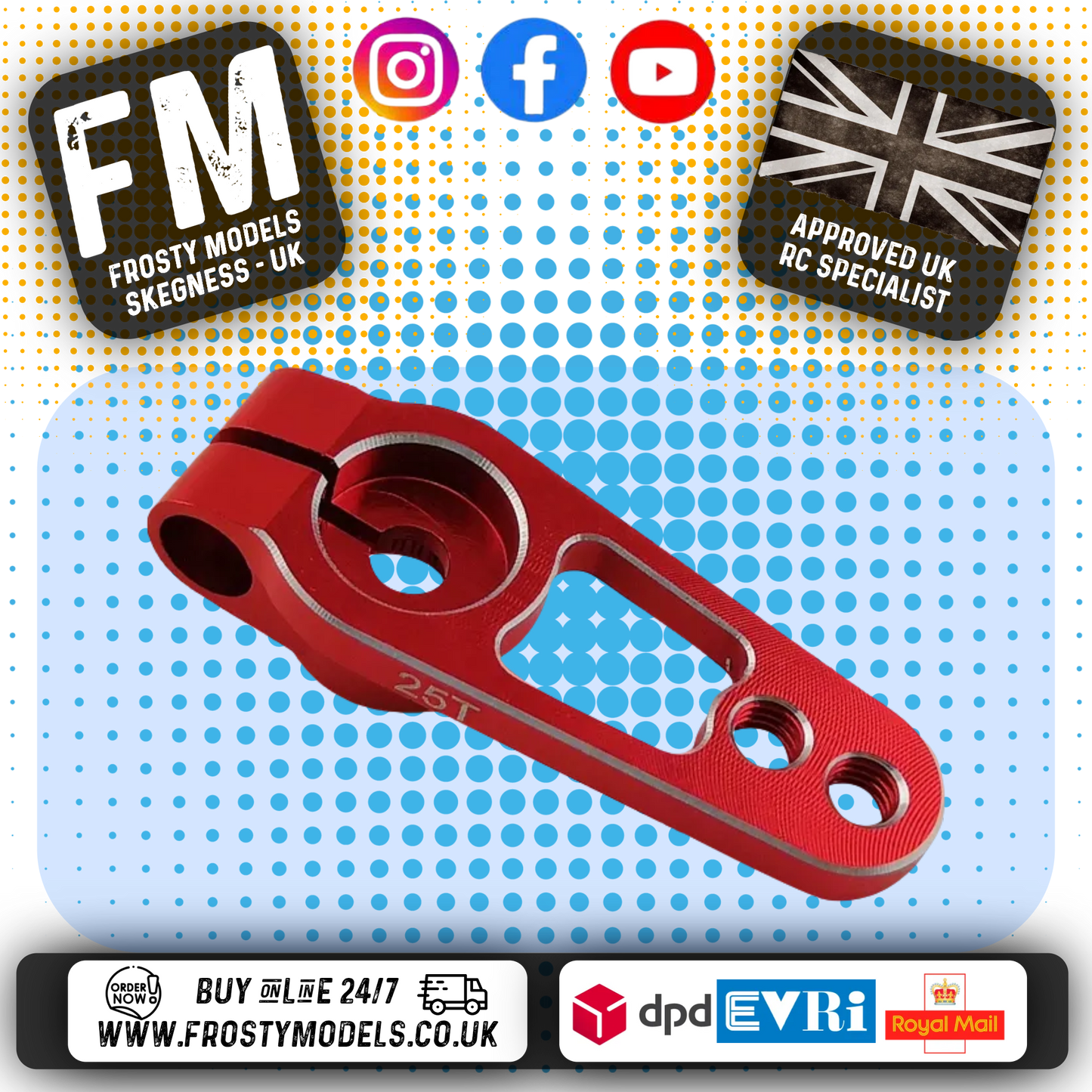 RC Overhaul - 25T Futaba/Savox/Etronix Aluminium Clamp Servo Horn (Red) G-RCO-UN010R
