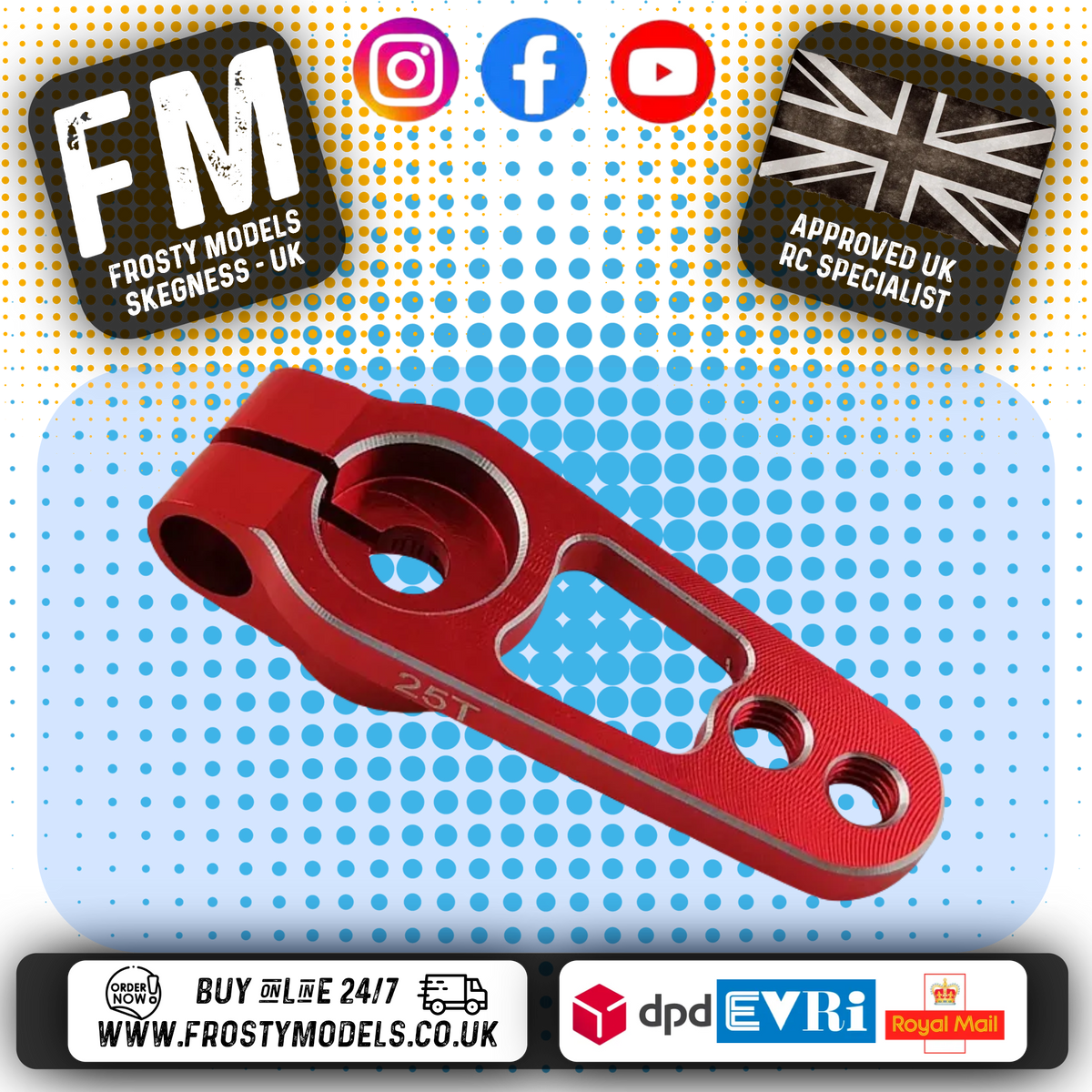 RC Overhaul - 25T Futaba/Savox/Etronix Aluminium Clamp Servo Horn (Red) G-RCO-UN010R