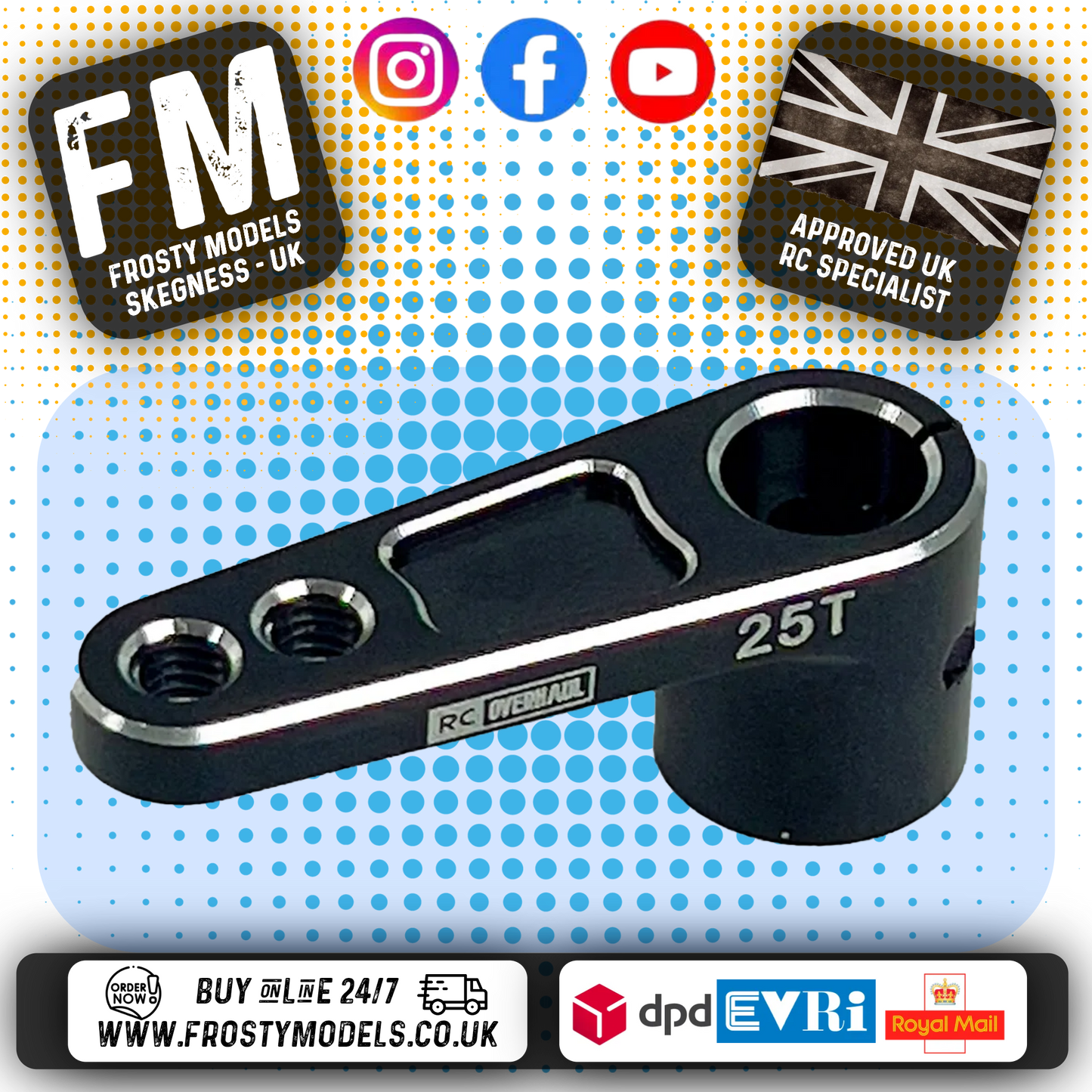 RC Overhaul - 25T Futaba/Savox/Etronix Aluminium Clamp Servo Horn Extended (BLACK) G-RCO-UN011B