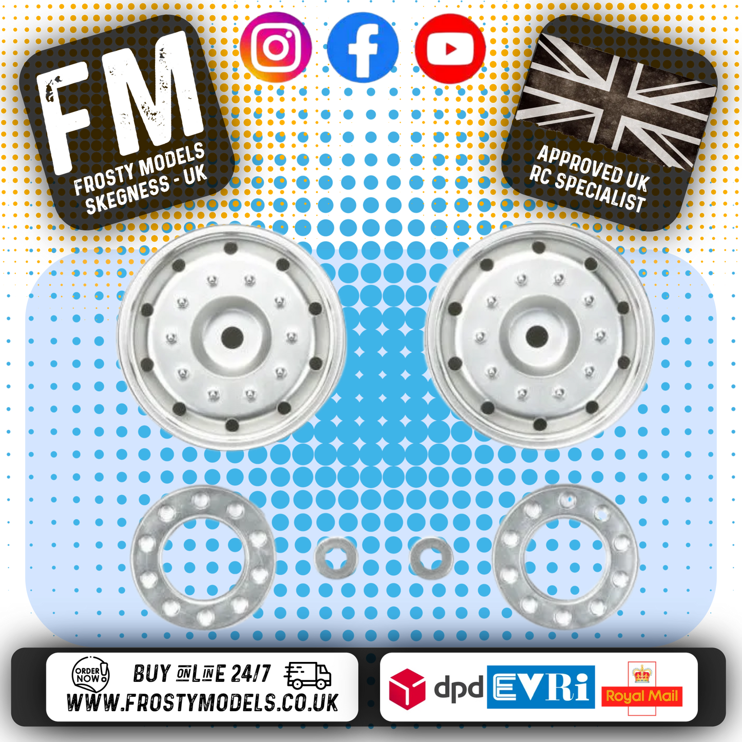 TAMIYA 56519 - RC 1/14 Tractor Truck METAL PLATED HEX HUB WHEELS 30mm (2pc)