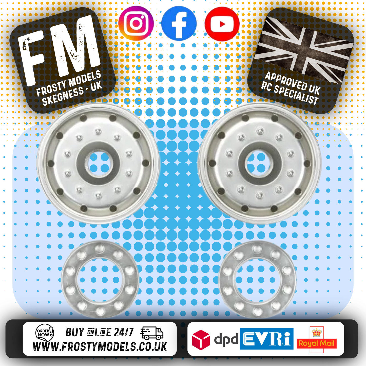 TAMIYA 56520 - RC 1/14 Tractor Truck METAL PLATED BEARING HUB WHEELS 30mm (2pc)