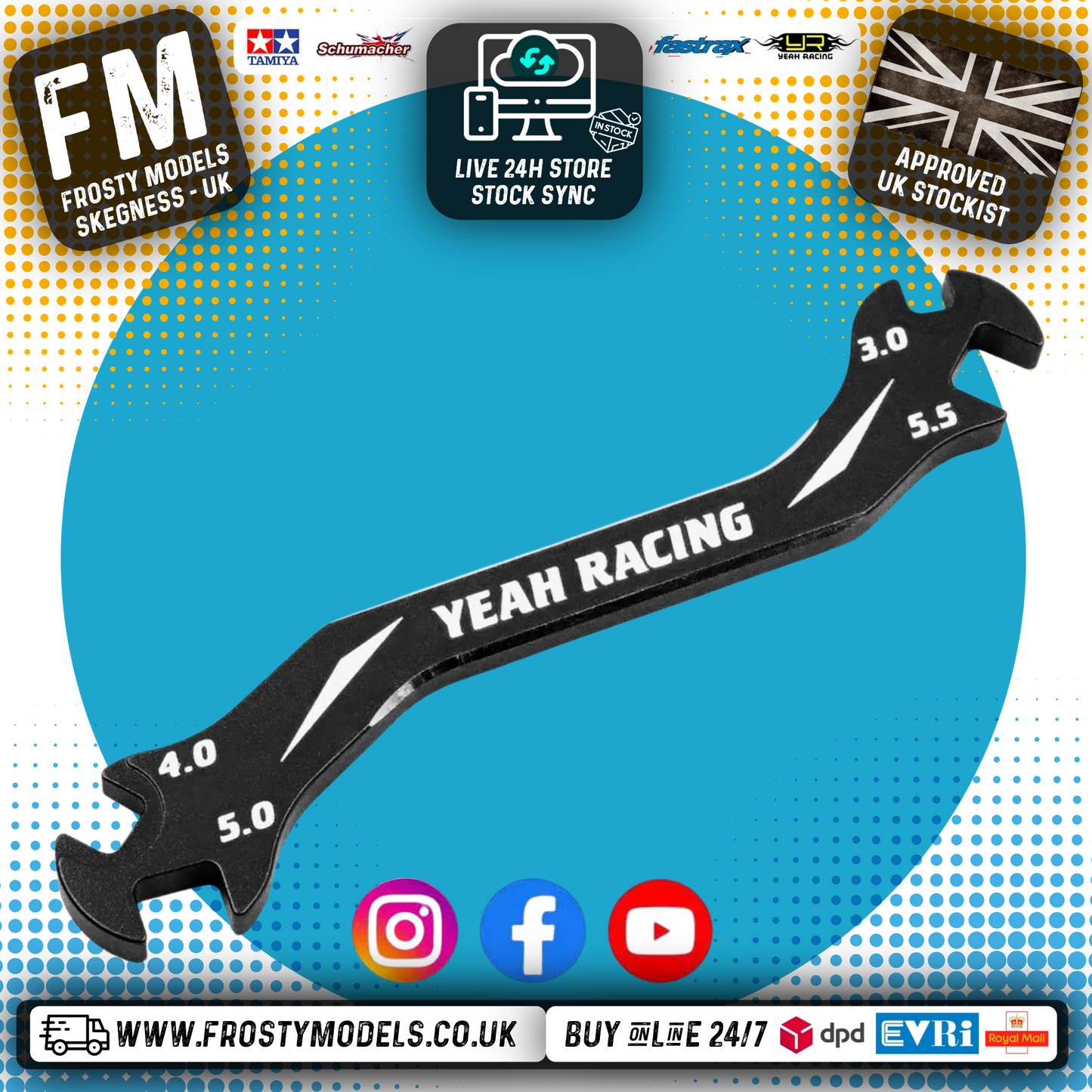 Yeah Racing - Aluminum 7075 Turnbuckle Wrench 3mm 4mm 5mm 5.5mm BLACK - YT-0197BK