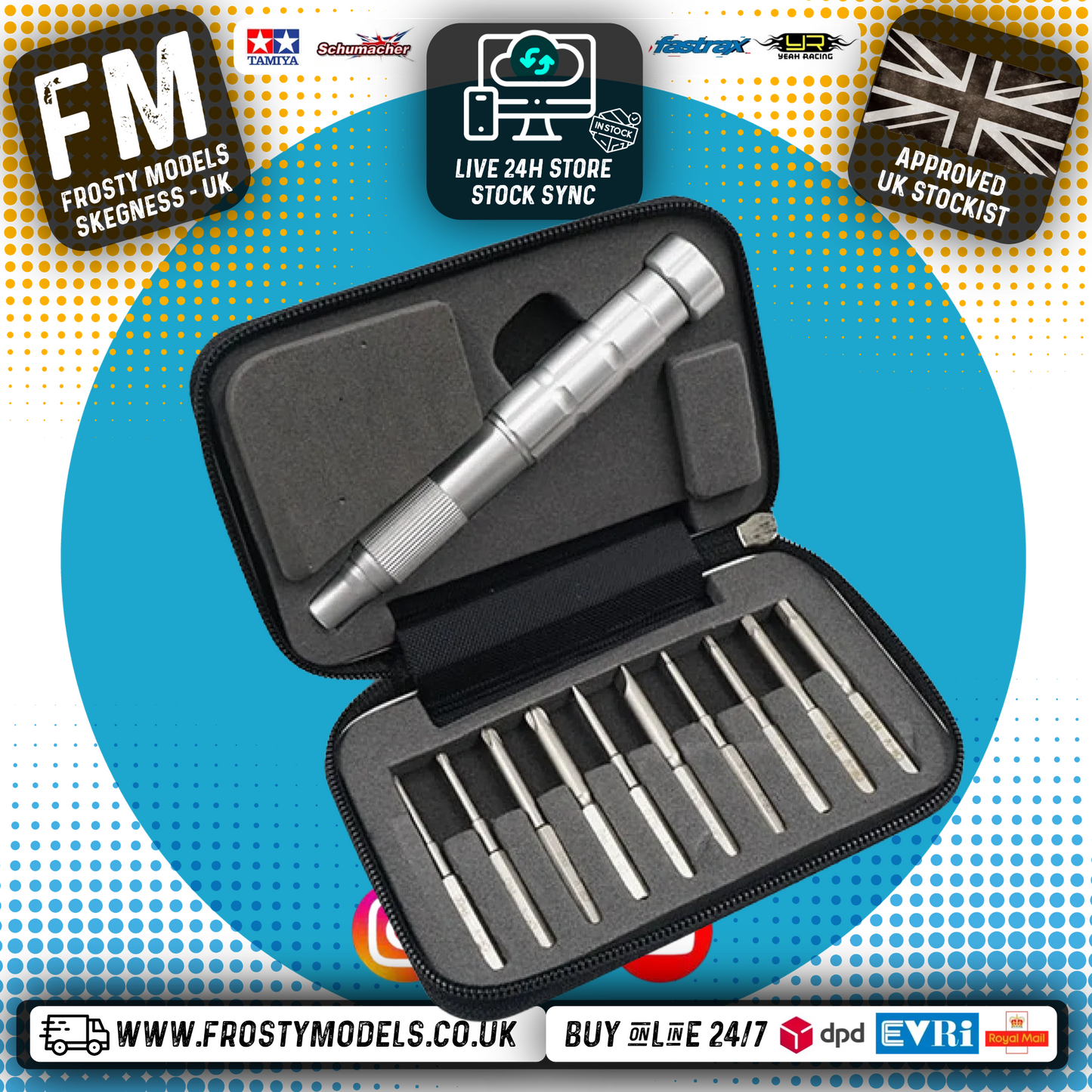 YEAH RACING - Aluminum Screwdriver set W/ Hex Philip Flat Screw Bits & Case - YT-0145