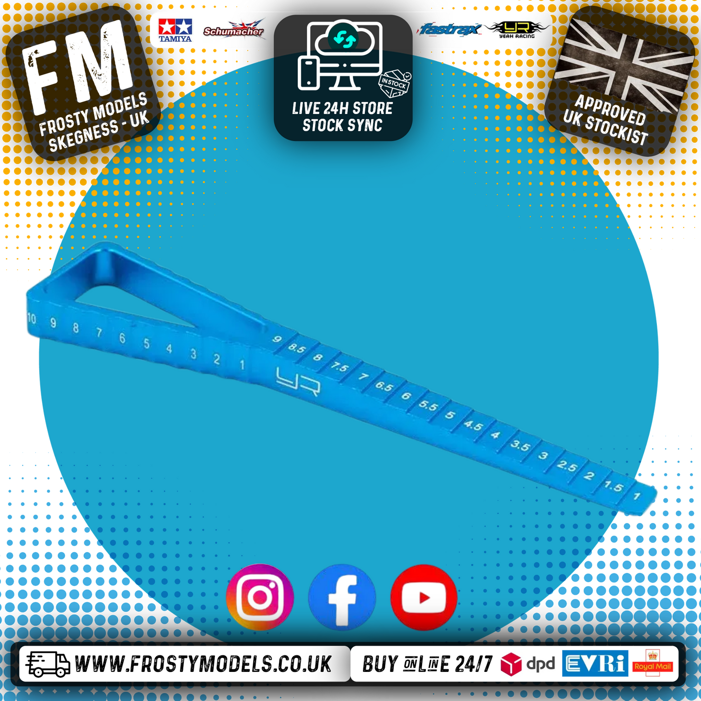 Yeah Racing - 2 in 1 Ride Height & Droop Gauge (BK) for 1/10 cars from 1mm (BLUE) - YT-0055BU