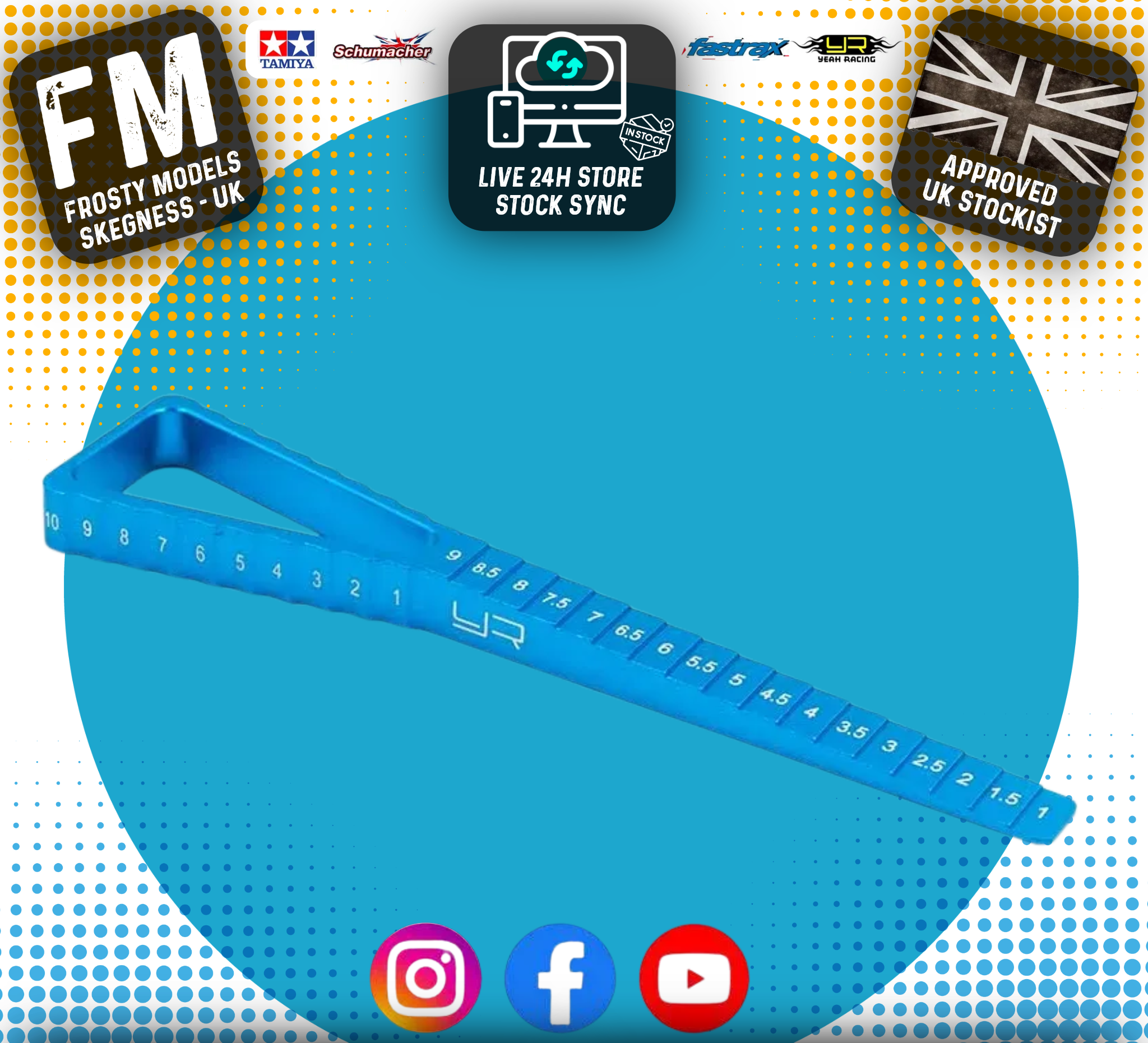 Yeah Racing - 2 in 1 Ride Height & Droop Gauge (BK) for 1/10 cars from 1mm (BLUE) - YT-0055BU