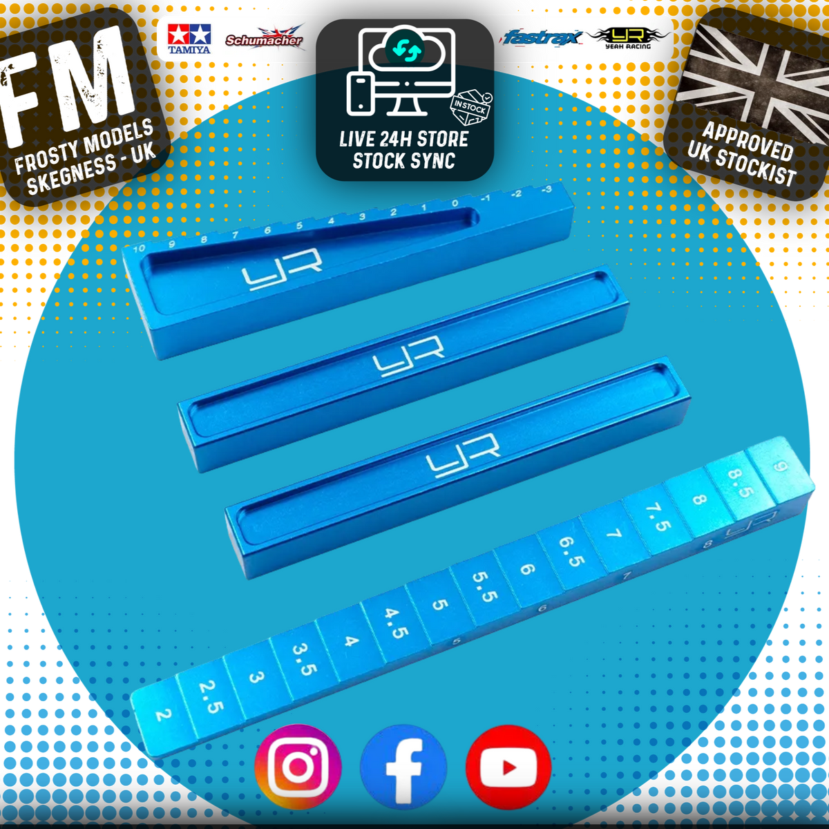 Yeah Racing - RC Drop Gauge & Blocks, Ride Height Set (BLUE) for 1:10th Touring Cars - YT-0025BU