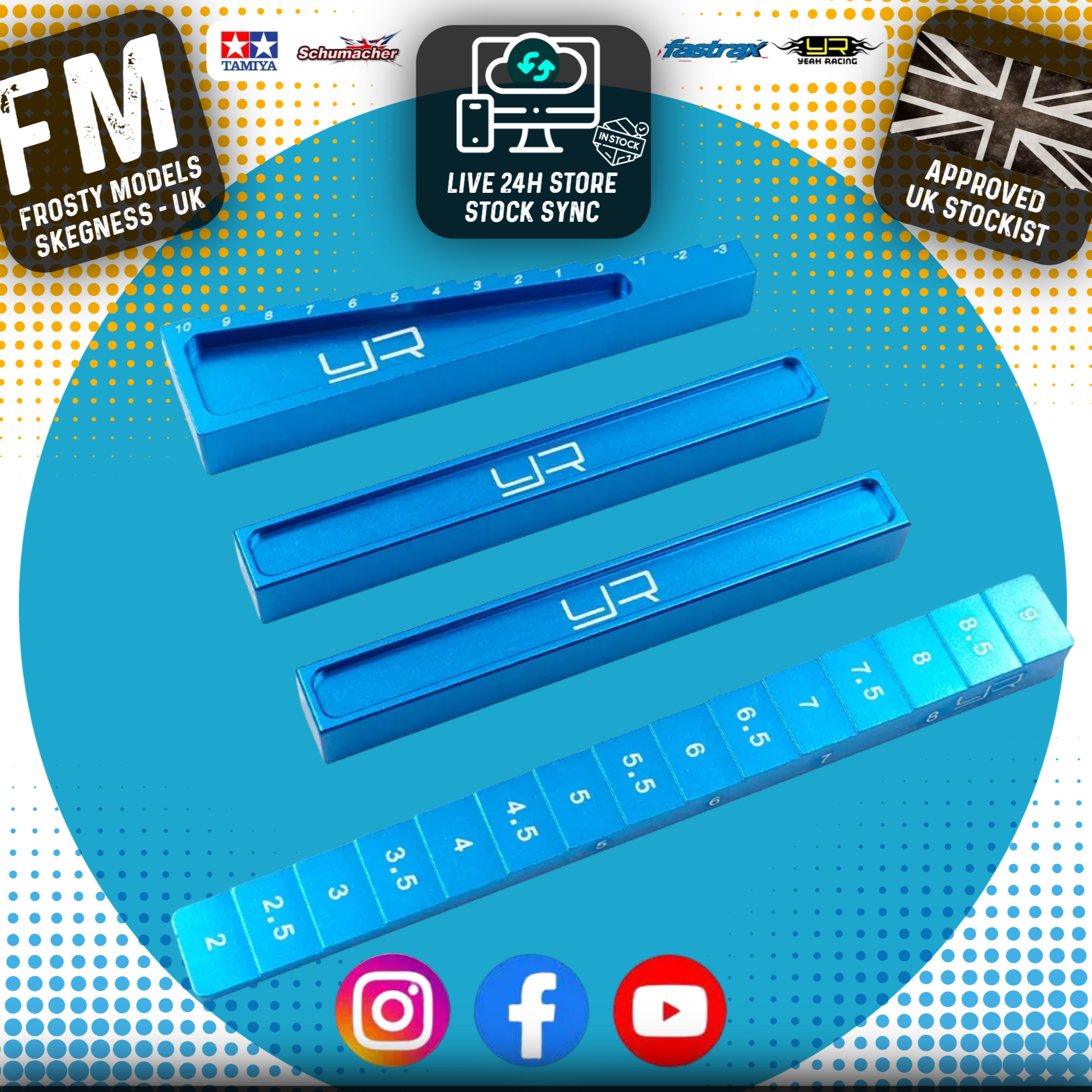 Yeah Racing - RC Drop Gauge & Blocks, Ride Height Set (BLUE) for 1:10th Touring Cars - YT-0025BU