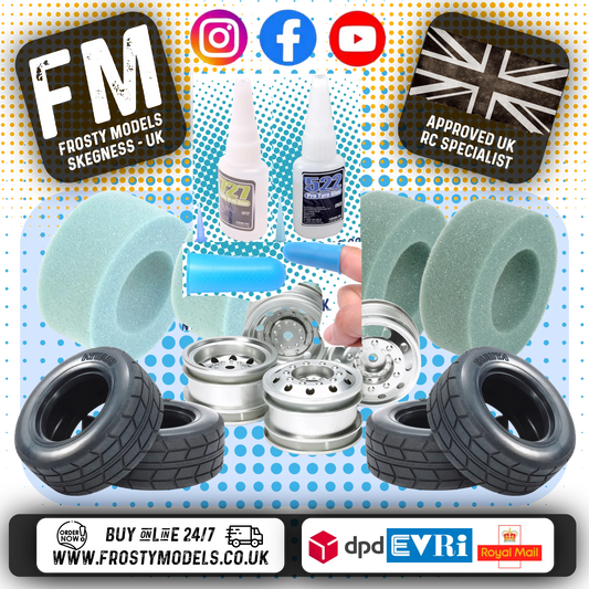 Tamiya - Euro Truck Wheels, Tires, Tubby Inserts, Glue & Service Deal (Tire & Sidewall Glue Included)