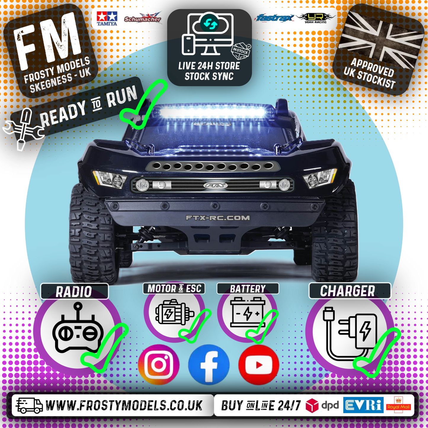 FTX - APACHE 1/10 BRUSHLESS TROPHY (SHORT COURSE) RC 4WD TRUCK RTR W/LIPO & BALANCE CHARGER - BLUE - FTX5498B