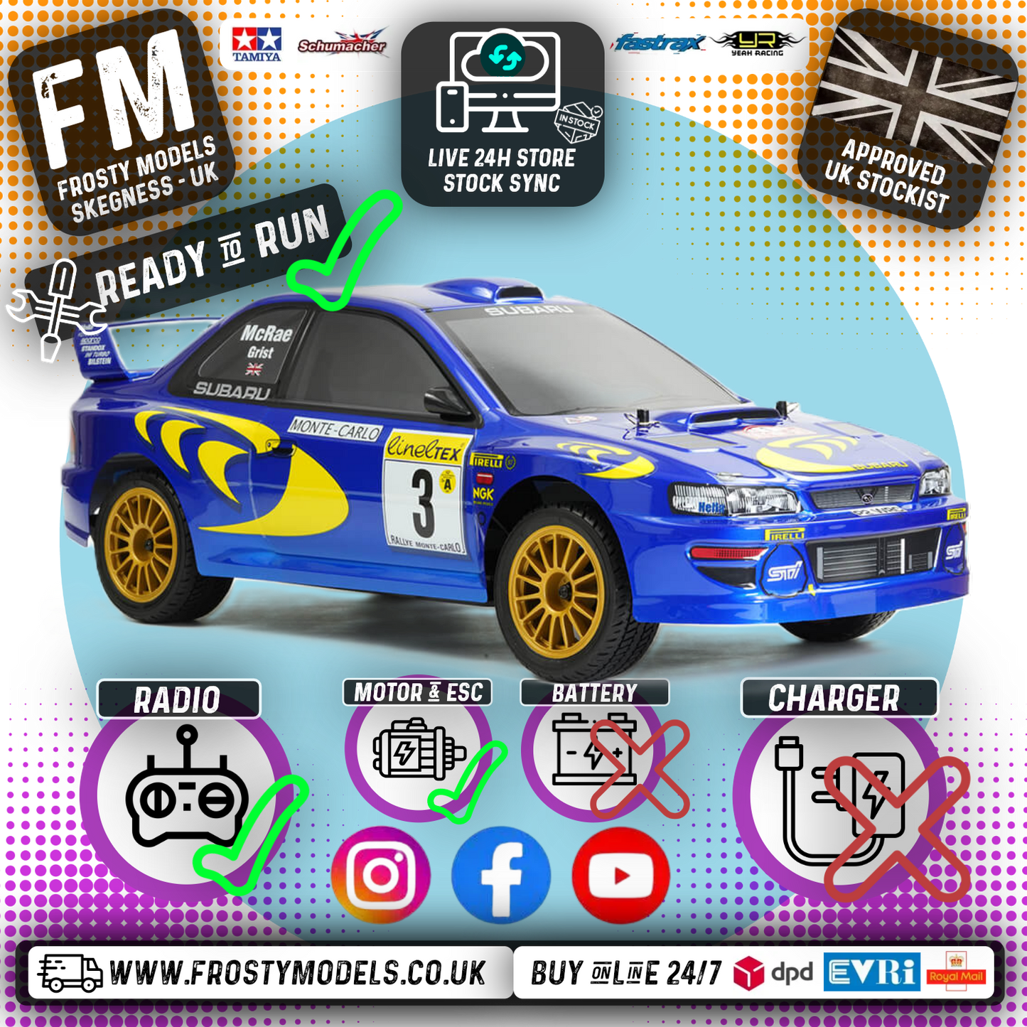 CARISMA - M48S SUBARU IMPREZA WRC 1997 - 1/8th 4wd BRUSHLESS RC Rally Car - CA90668
