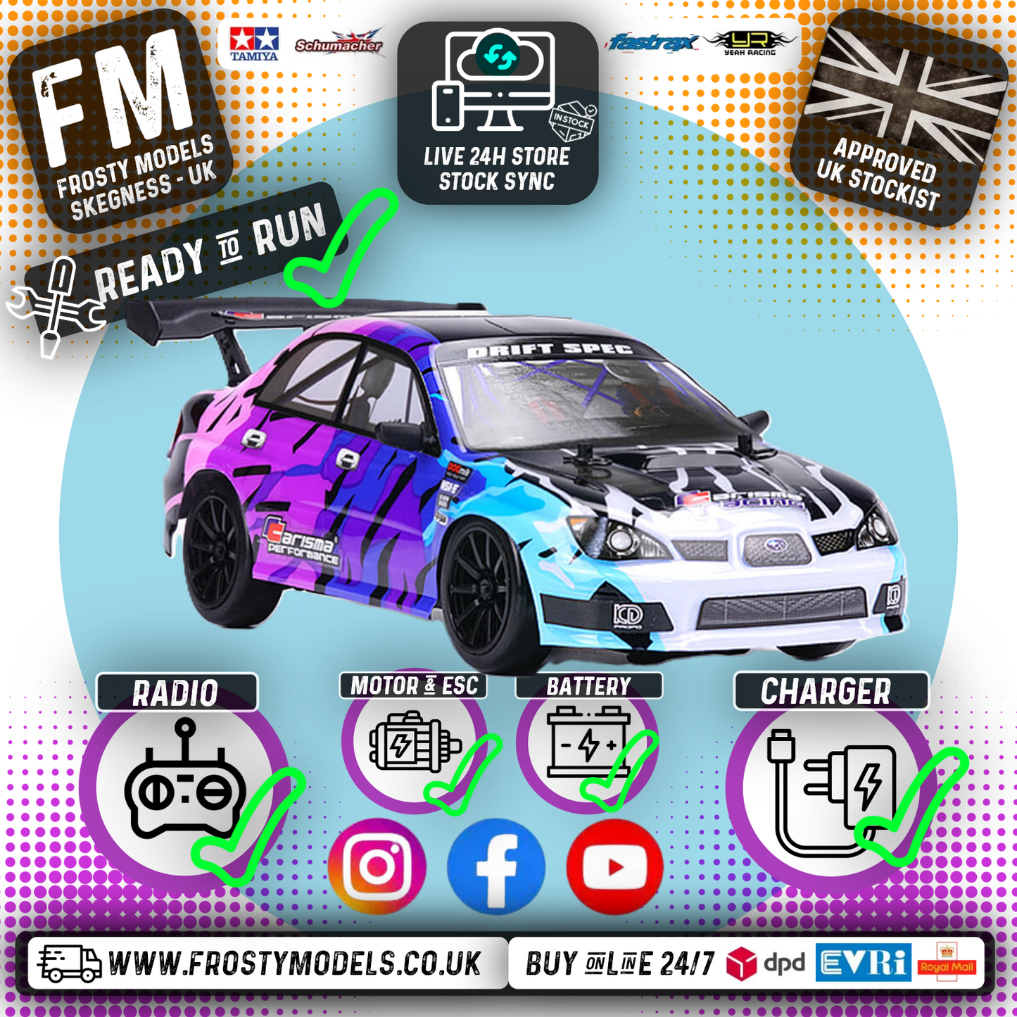CARISMA - GT24 2.0 SUBARU IMPREZA STI 2006 DRIFT RC CAR SPEC 2 - 1/24 (MICRO SCALE BRUSHLESS MOTOR) Ready To Race - CA90268