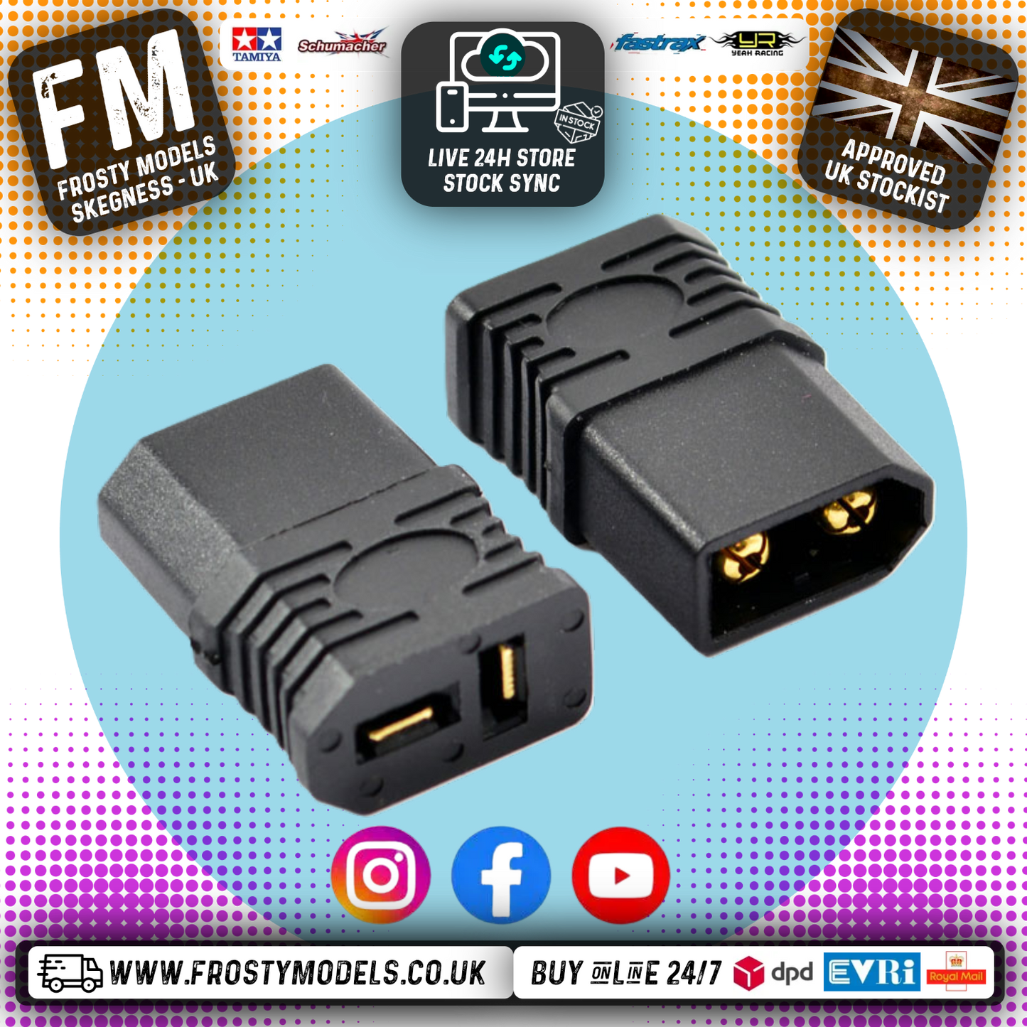 ETRONIX - FEMALE DEANS T PLUG TO MALE XT60 ONE-PIECE ADAPTOR PLUG - CHARGER/BATTERY