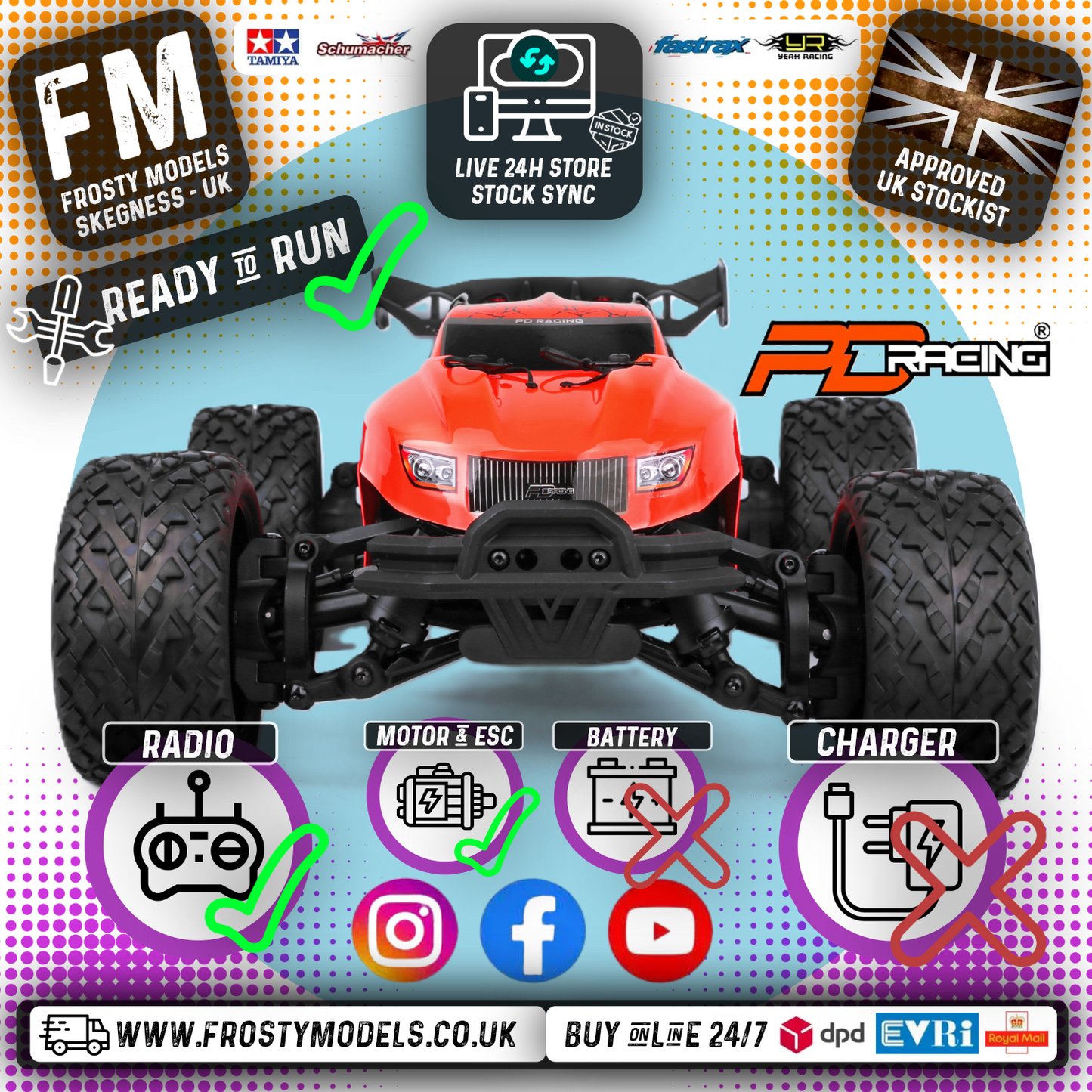 PD RACING - 1/10 4wd Radio Controlled RC BASHER Truck TR10 4S Brushless Truggy (55MPH) - PD861R (No battery (IC5 plug fitted) or charger included)