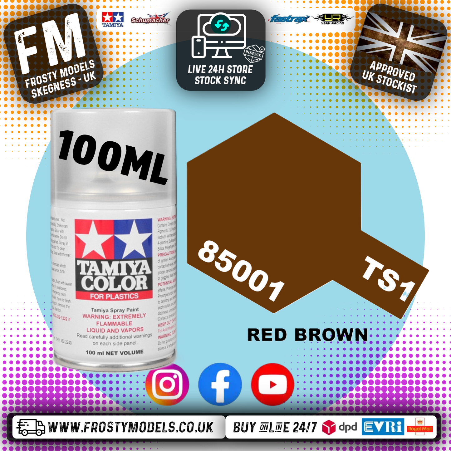 TAMIYA - TS SPRAY PAINT - TS-1 (TS1) Red Brown - (For ABS Models - Do not use on Clear RC Car Bodies)