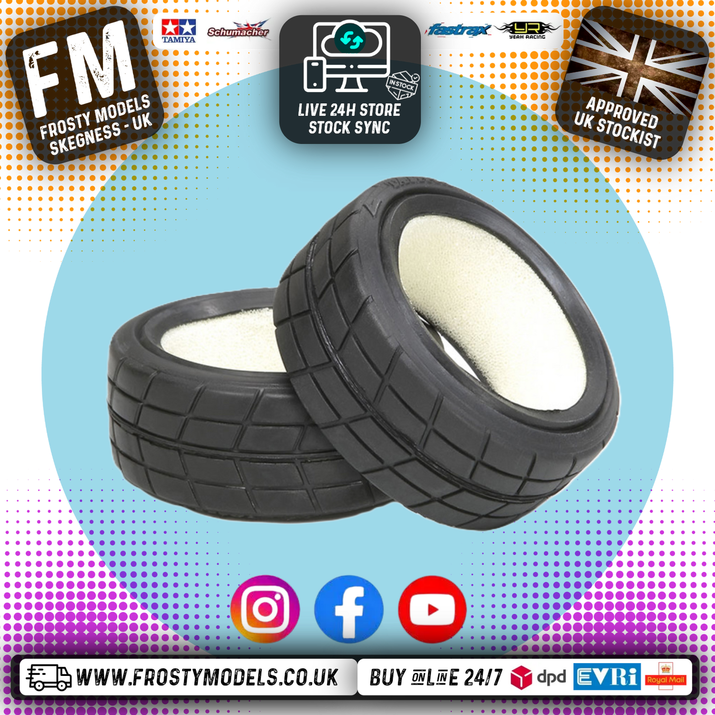TAMIYA - 51023 1/10 RC CAR RACING RADIAL TIRES/TYRES w/inserts 24MM WIDE (2PCS)