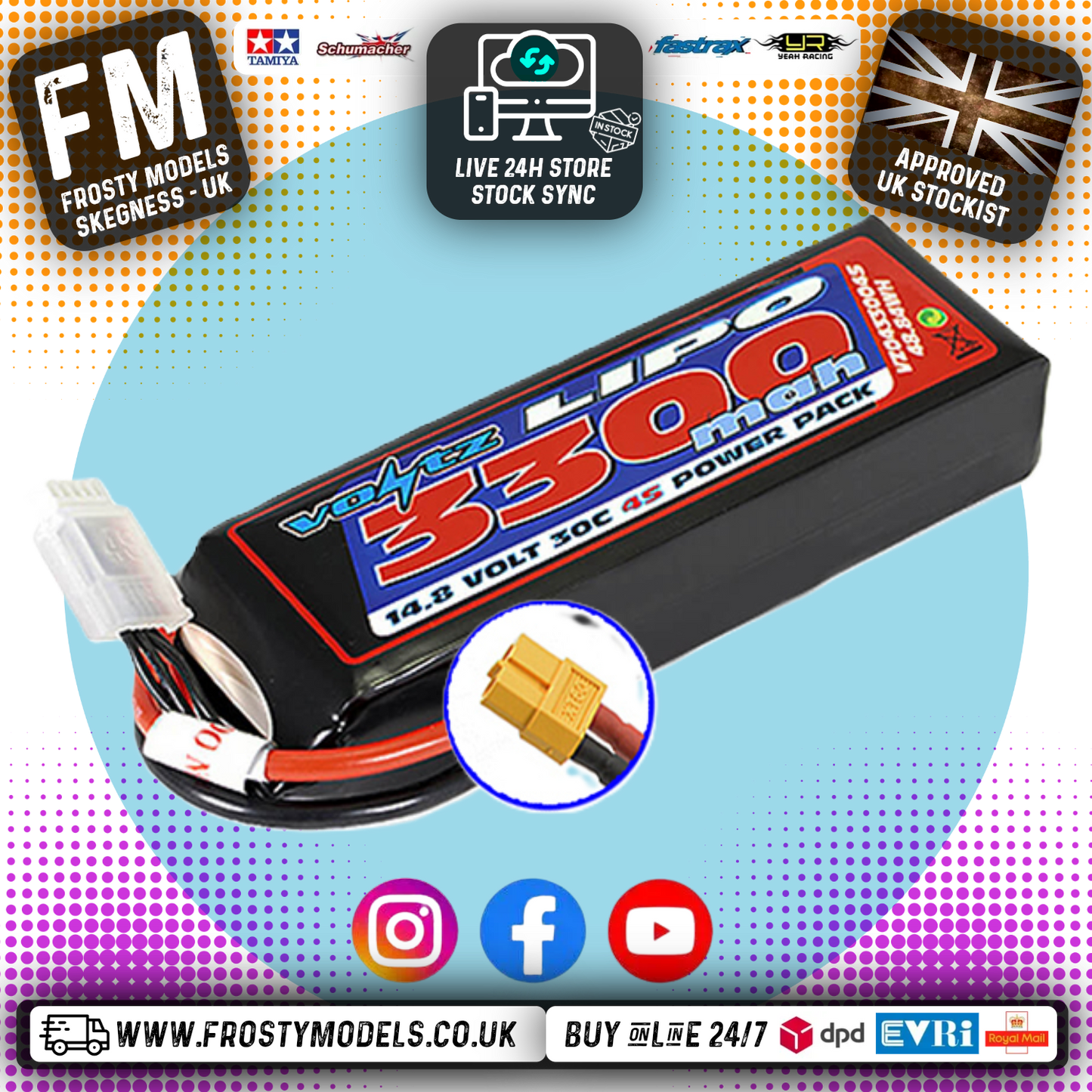 VOLTZ - 3300MAH 14.8V 4S - 30C LIPO BATTERY W/ XT60 PLUG (RC BUGGIES & TRUCKS) - VZ0433004SXT60