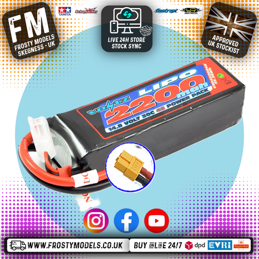 VOLTZ - 2200MAH 14.8V 4S - 30C LIPO (small profile) BATTERY W/ XT60 PLUG (RC BUGGIES & TRUCKS) - VZ0422004SXT60