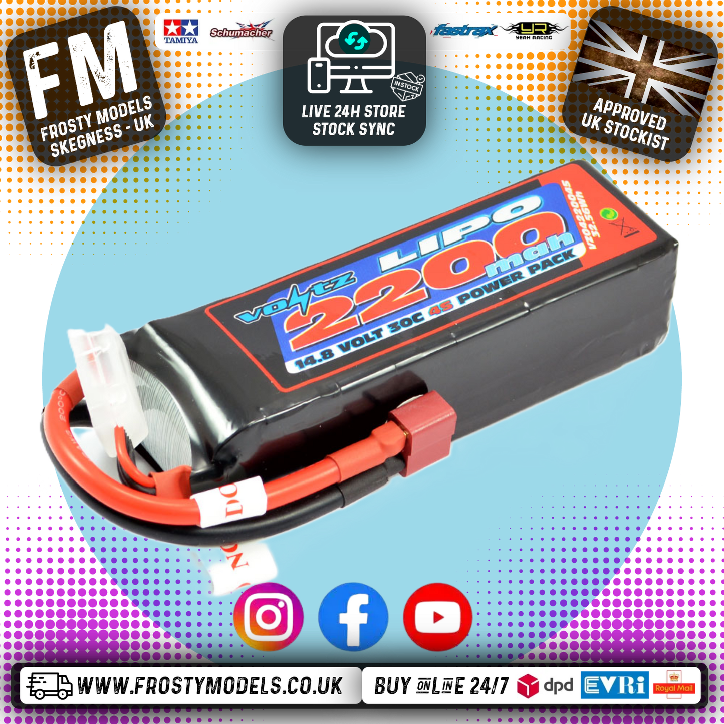 VOLTZ - 2200MAH 14.8V 4S - 30C LIPO (small profile) BATTERY W/ DEANS PLUG (RC BUGGIES & TRUCKS) - VZ0422004S