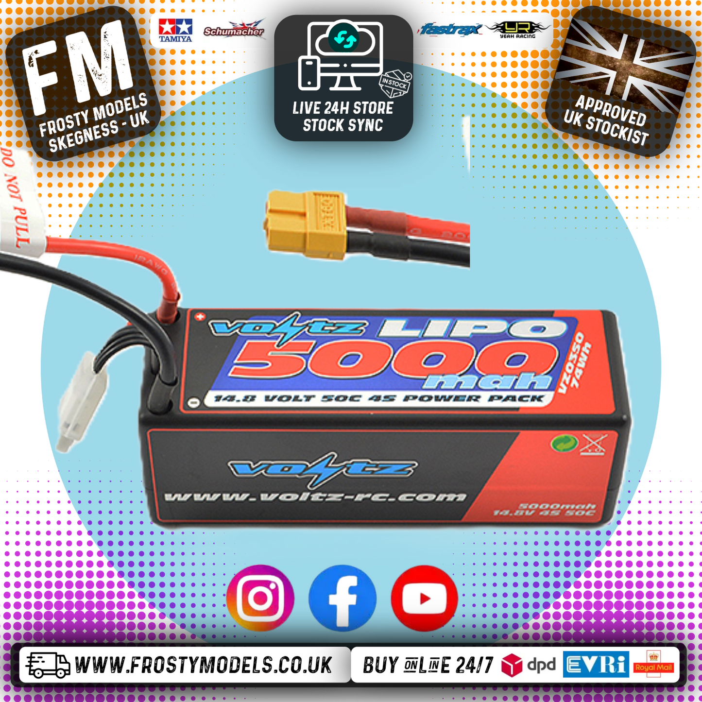 VOLTZ - 5000MAH 14.8V 4S - 30C LIPO BATTERY W/ XT60 PLUG (RC BUGGIES & TRUCKS) - VZ0350XT60