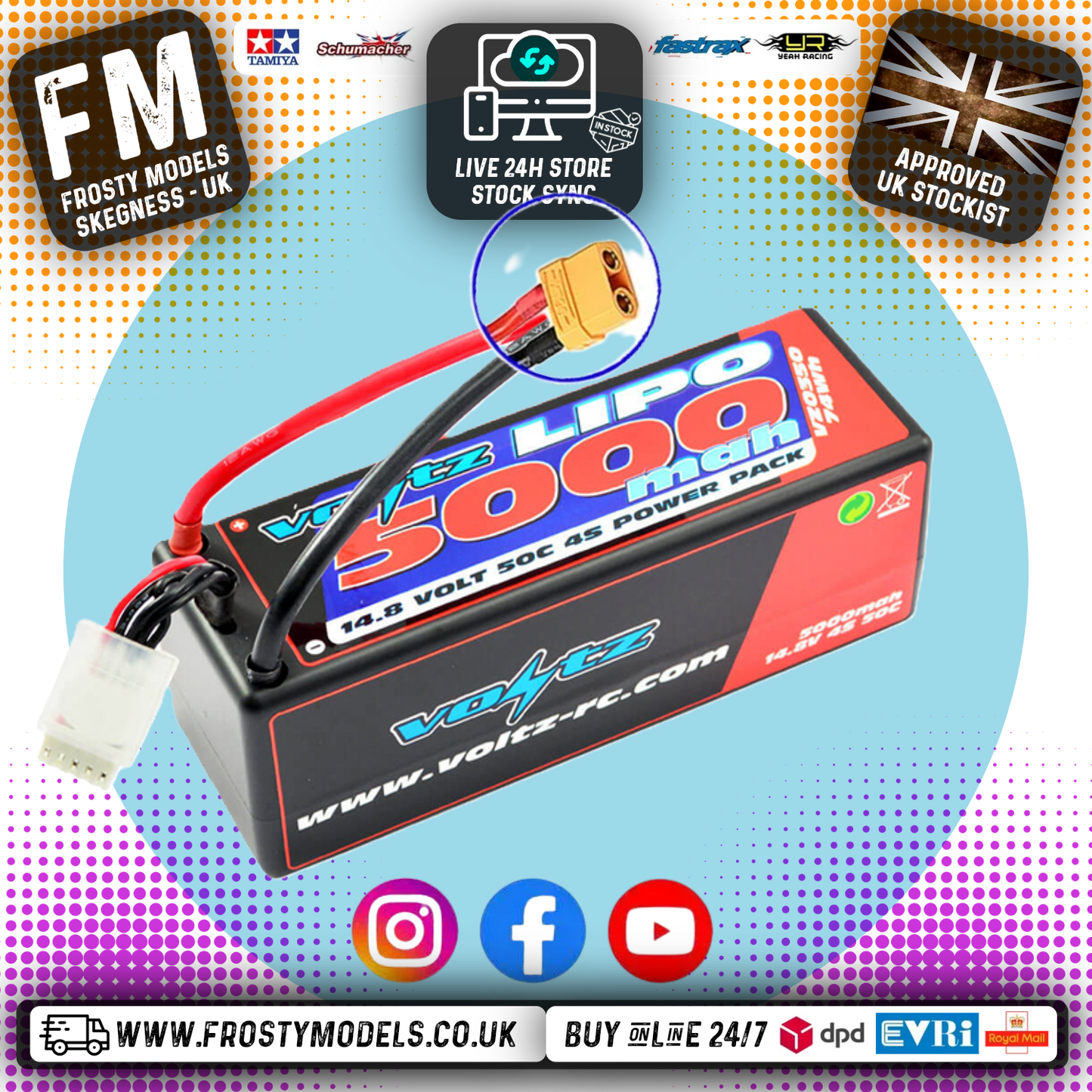 VOLTZ - 5000MAH 14.8V 4S - 30C LIPO BATTERY W/ XT90 PLUG (RC BUGGIES & TRUCKS) - VZ0350XT90
