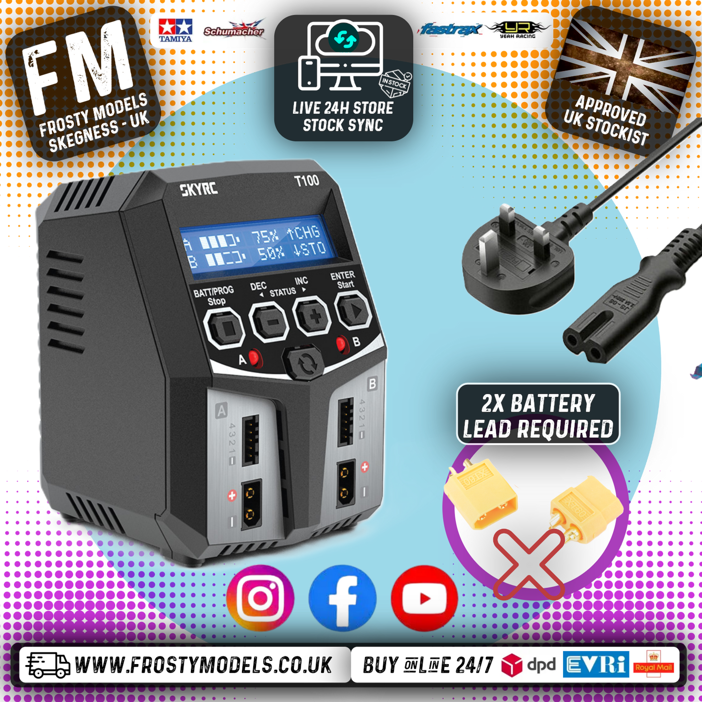 (Shop demo used) SKY RC - T100 DUAL AC/DC 5A 2-4S LiPo/LiIon/LiFe/LiHV/NiMh BATTERY CHARGER - SK-100162 (2x XT60 Charge Leads Required)