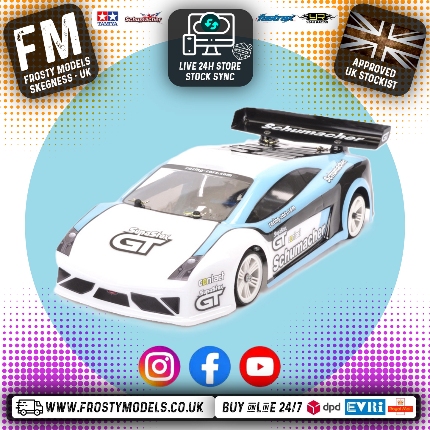SUPASTOX GT12 1/12 SCALE (FITS ATOM) (CLEAR LEXAN) Lambo Body Shell - G906 (200mm wheelbase / 164mm wide)