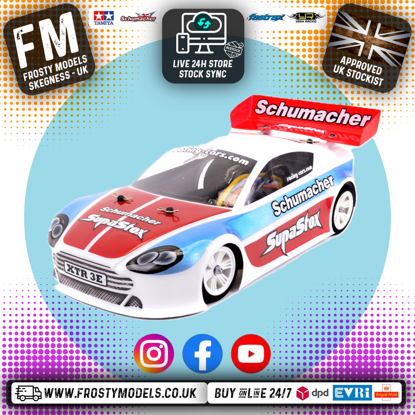 SUPASTOX GT12 TYPE AM 1/12 SCALE (FITS ATOM) (CLEAR LEXAN) Aston Body Shell - G898 (200mm wheelbase / 164mm wide)