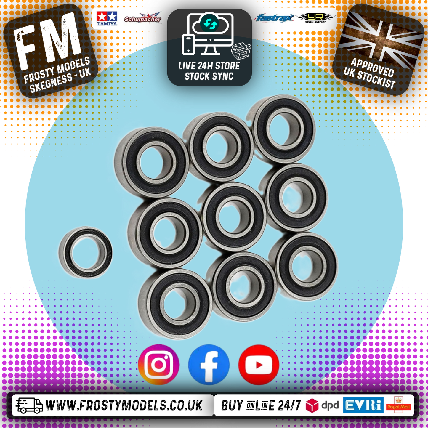 YEAH RACING - Steel Bearing Set (10pcs) For Tamiya Lunch Box / Grasshopper II / Hornet - YBS-0030