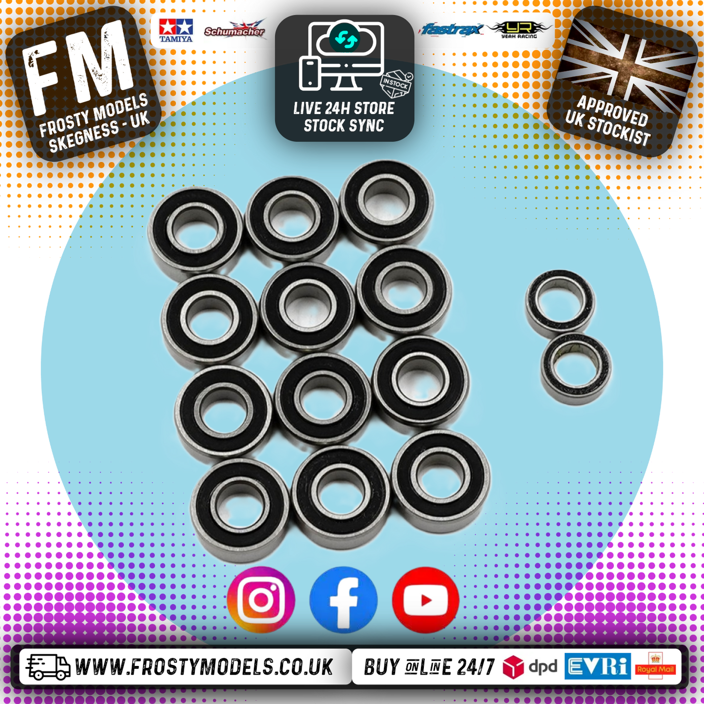 Yeah Racing - Steel Bearing Set (14pcs) For Classic Tamiya Fighting Buggy - YBS-0065