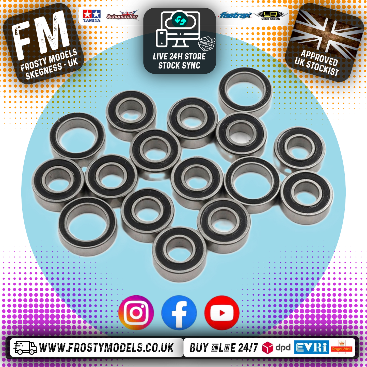 YEAH RACING - Steel Bearing Set (16pcs) For Tamiya TT-02B Buggy - YBS-0022
