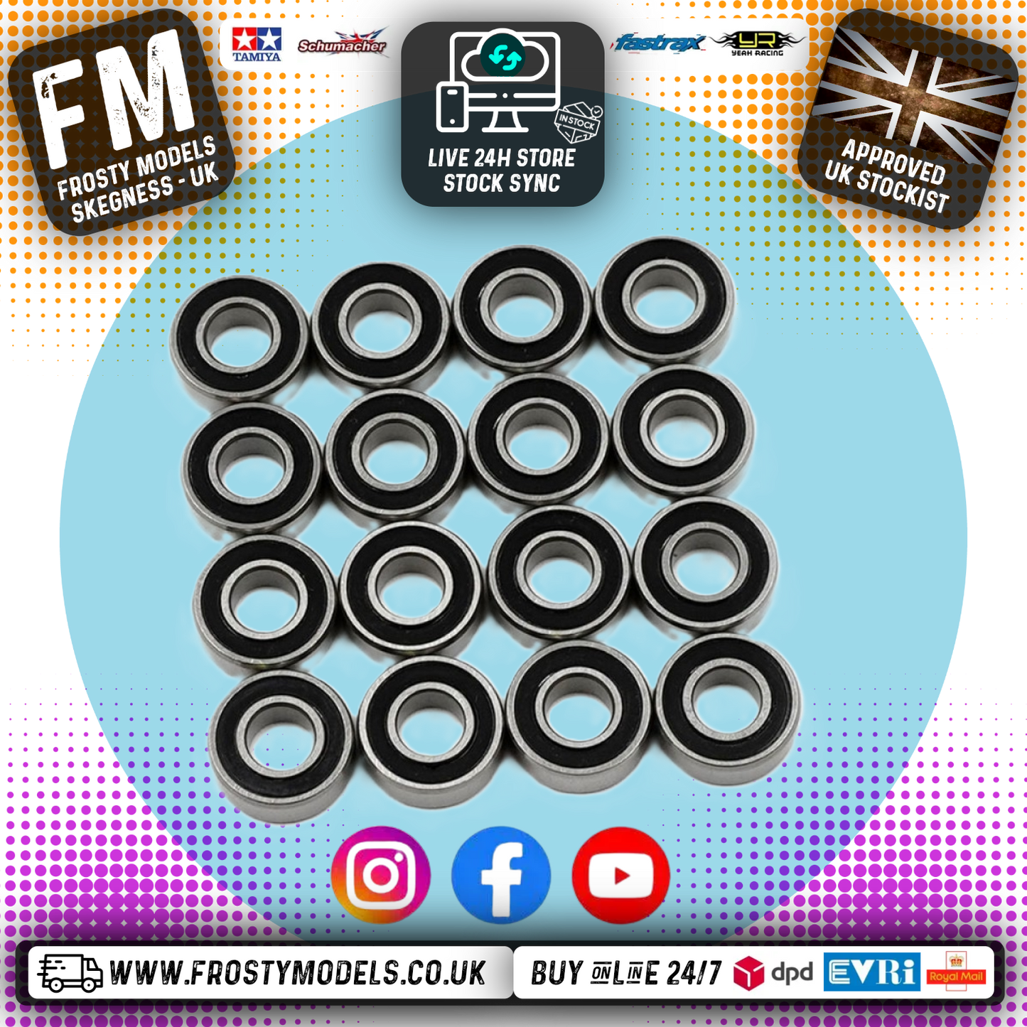 YEAH RACING - Steel Bearings (16pcs) Tamiya Wild Willy 2 (WR02) Honda City Turbo - YBS-0058