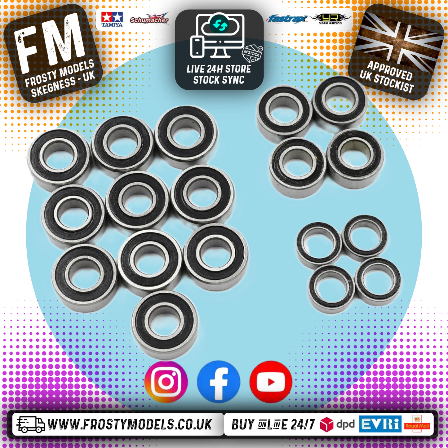 YEAH RACING - Steel Bearings (18pcs) For Tamiya Tamiya DT04 NXGEN FIGHTER - YBS-0075