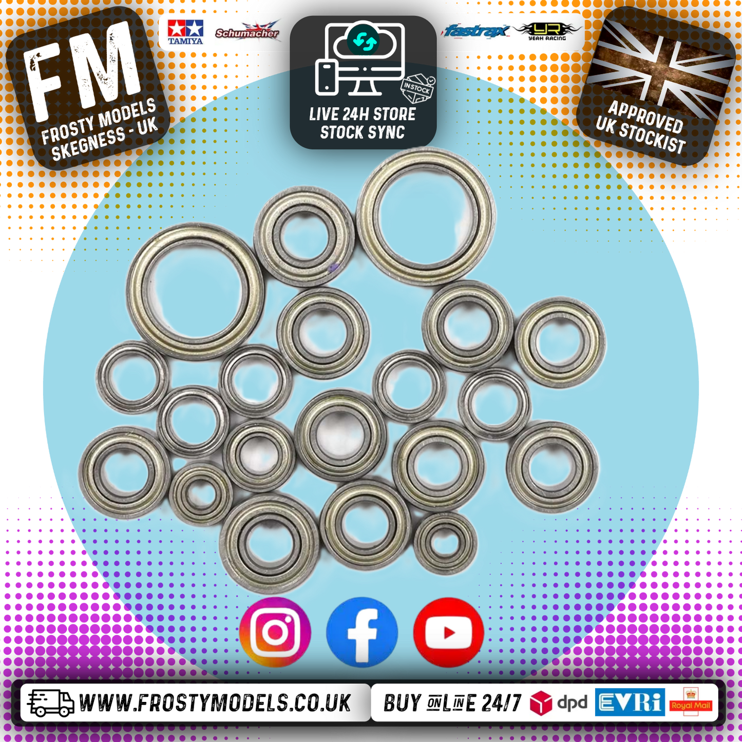 YEAH RACING - Steel Bearing Set (20pcs) For Tamiya M07 - YBS-0011