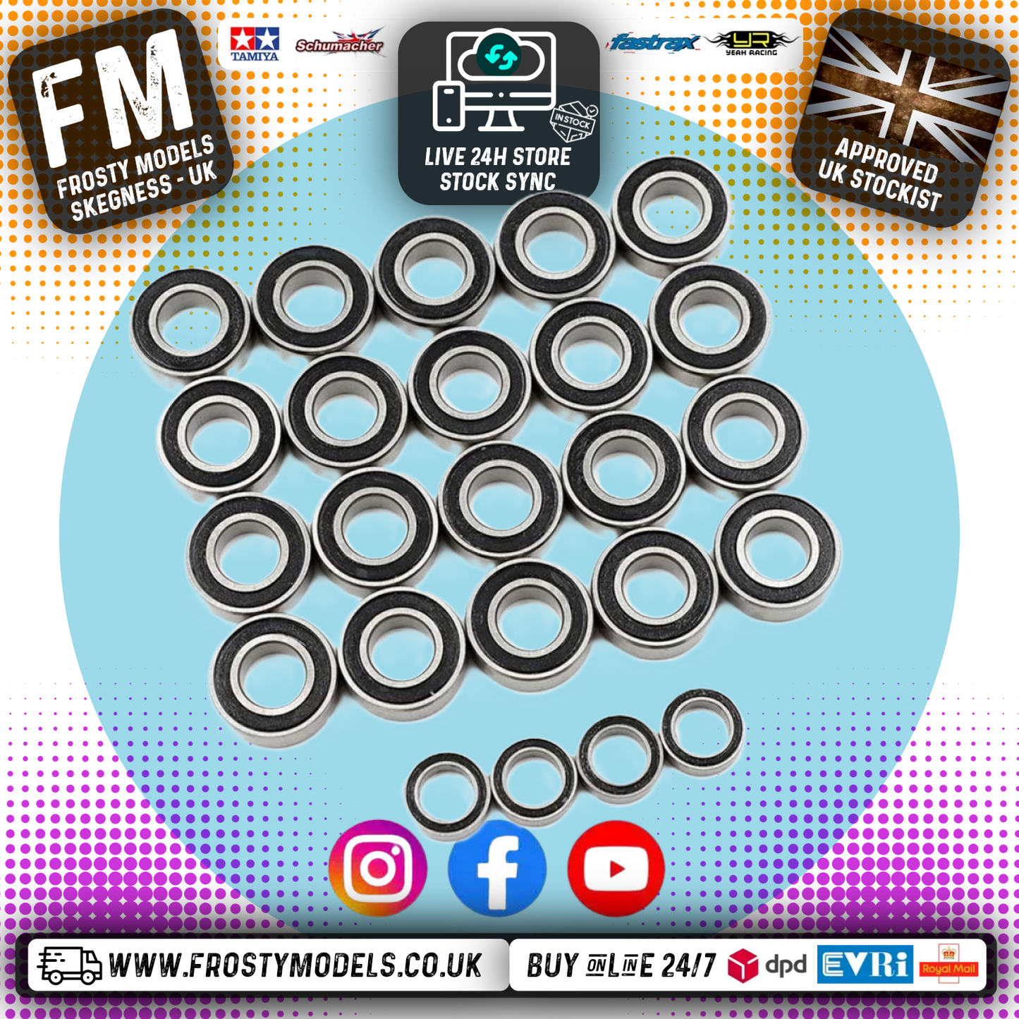 YEAH RACING - Steel Bearings (24pcs) For Tamiya Super Clod Buster - YBS-0029