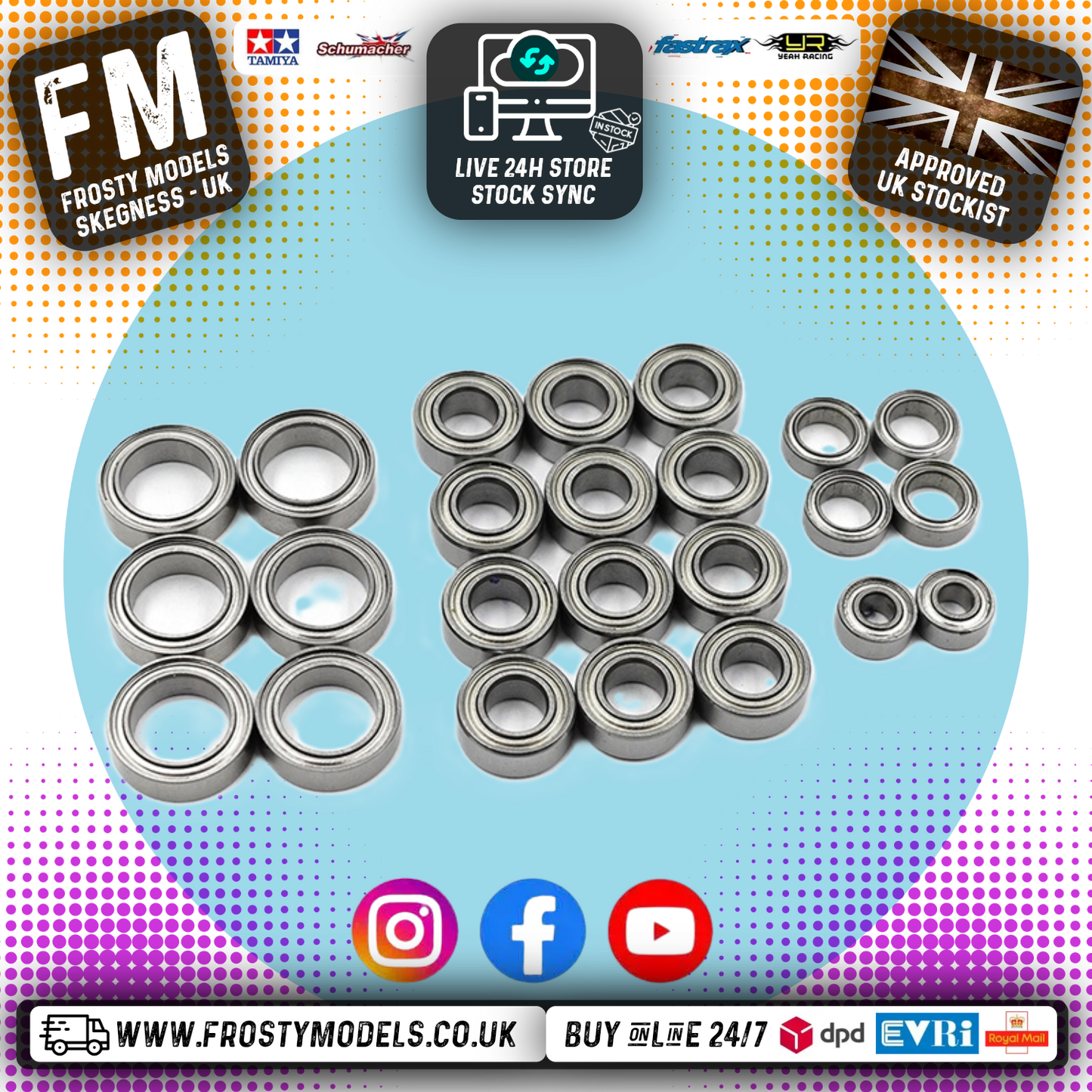 YEAH RACING - Steel Bearings (24pcs) For Tamiya XM-01 Pro - YBS-0073 (XM01)