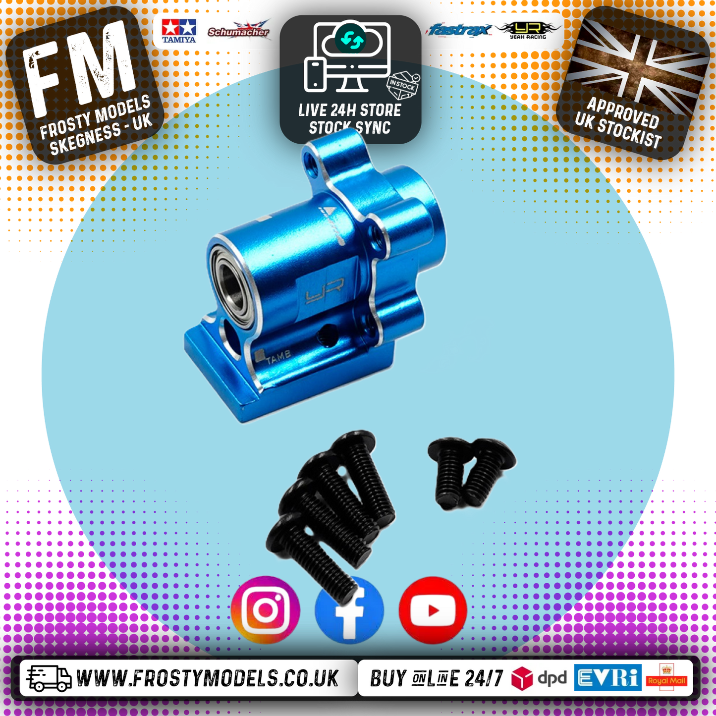 YEAH RACING - Aluminum Bearing Spur Shaft Mount For Tamiya MB01 & BT01 - TAMB-004BU