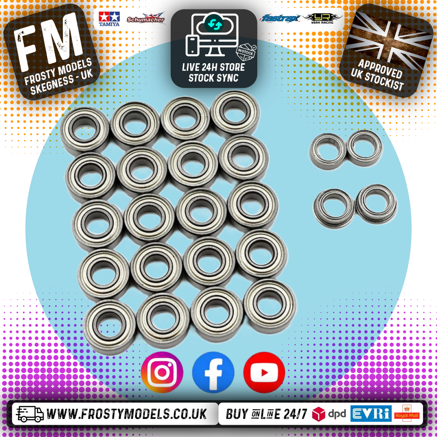 YEAH RACING - Steel Bearing Set (24pcs) For Tamiya MF-01X (MF01 - M-Chassis) - YBS-0064